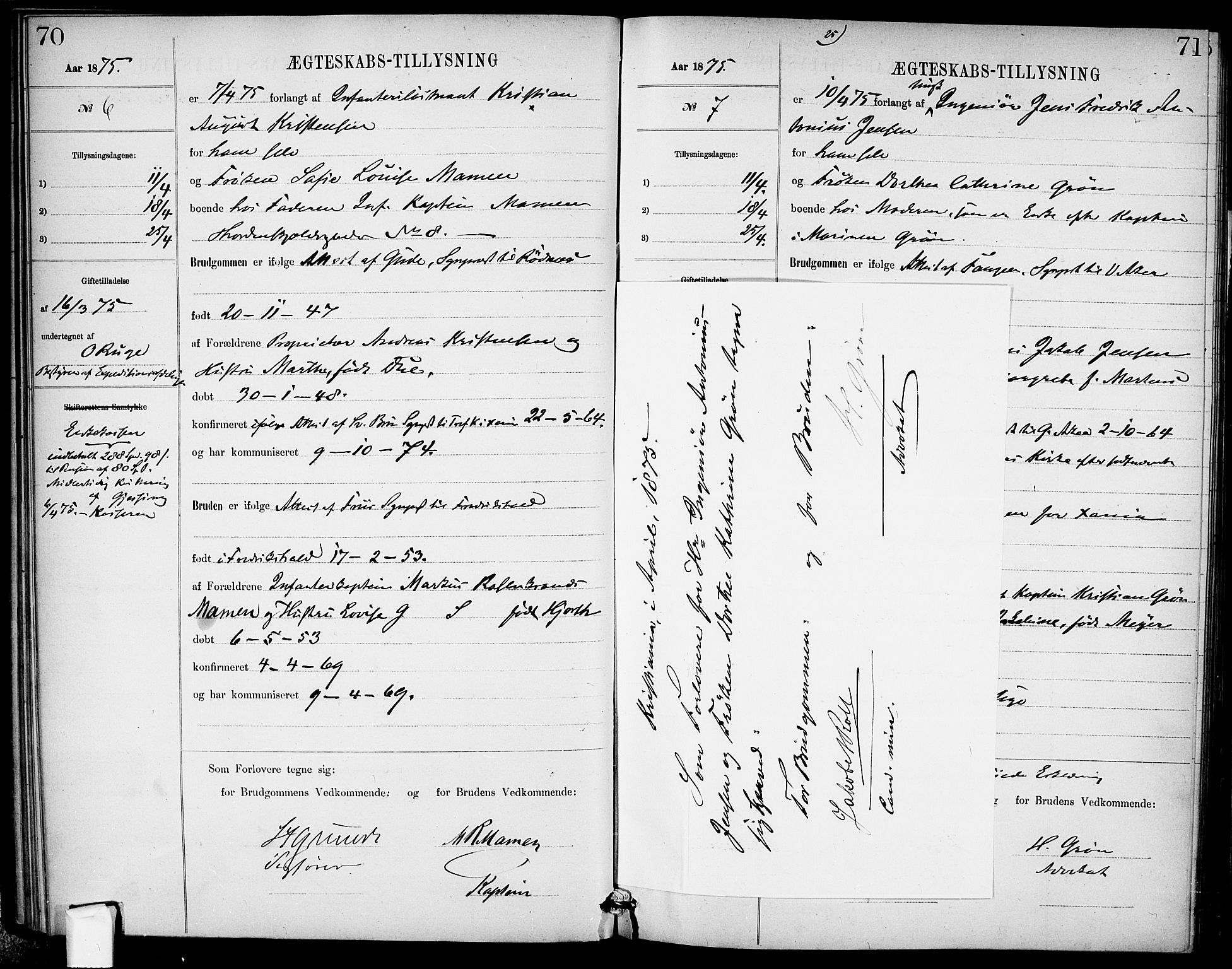 Garnisonsmenigheten Kirkebøker, SAO/A-10846/H/Ha/L0007: Banns register no. I 7, 1872-1893, p. 70-71