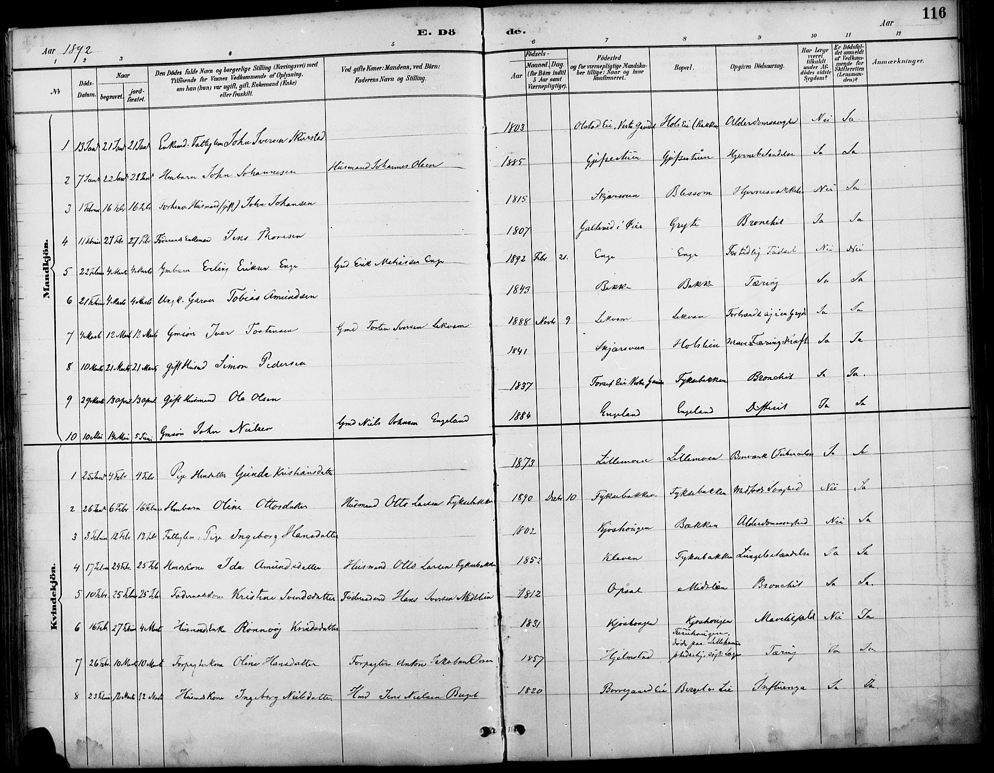 Østre Gausdal prestekontor, AV/SAH-PREST-092/H/Ha/Haa/L0002: Parish register (official) no. 2, 1887-1897, p. 116