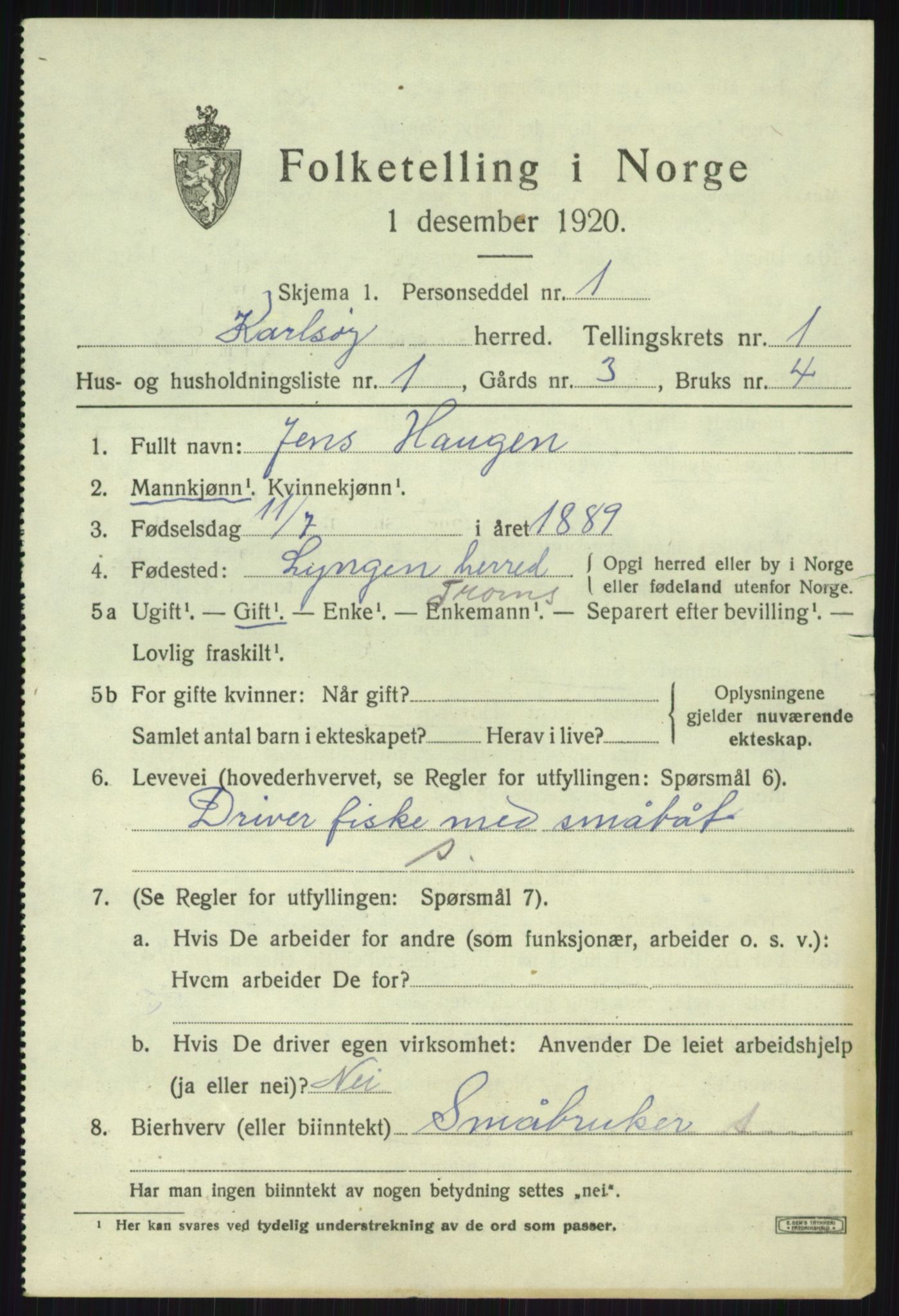 SATØ, 1920 census for Karlsøy, 1920, p. 748