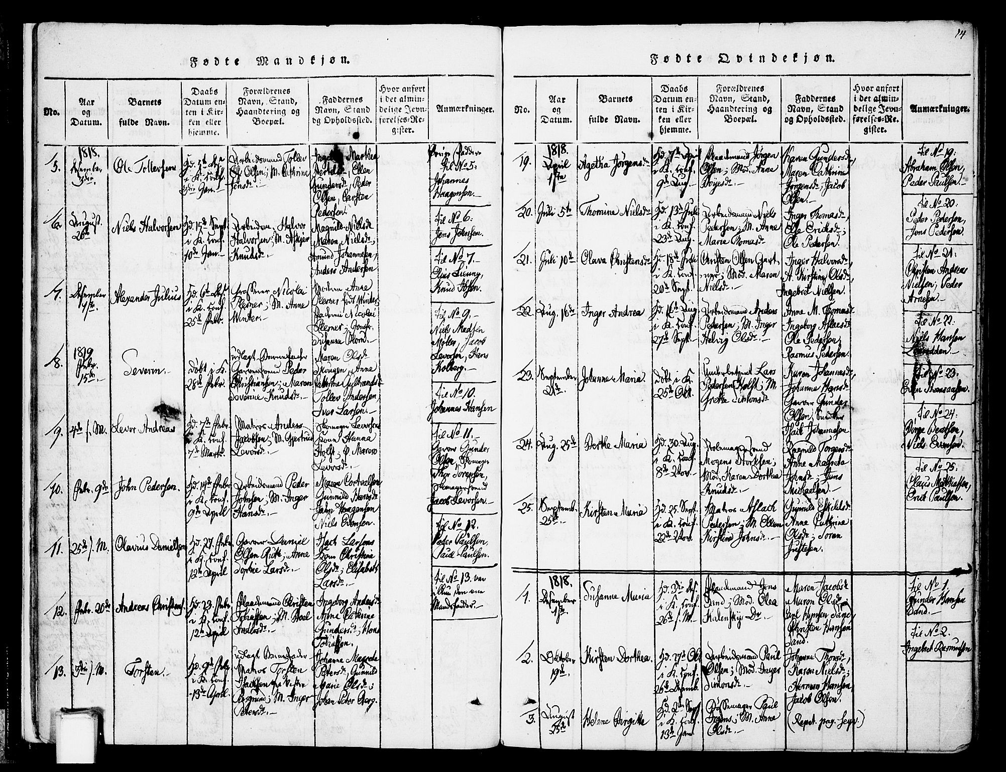 Skien kirkebøker, SAKO/A-302/F/Fa/L0005: Parish register (official) no. 5, 1814-1843, p. 14