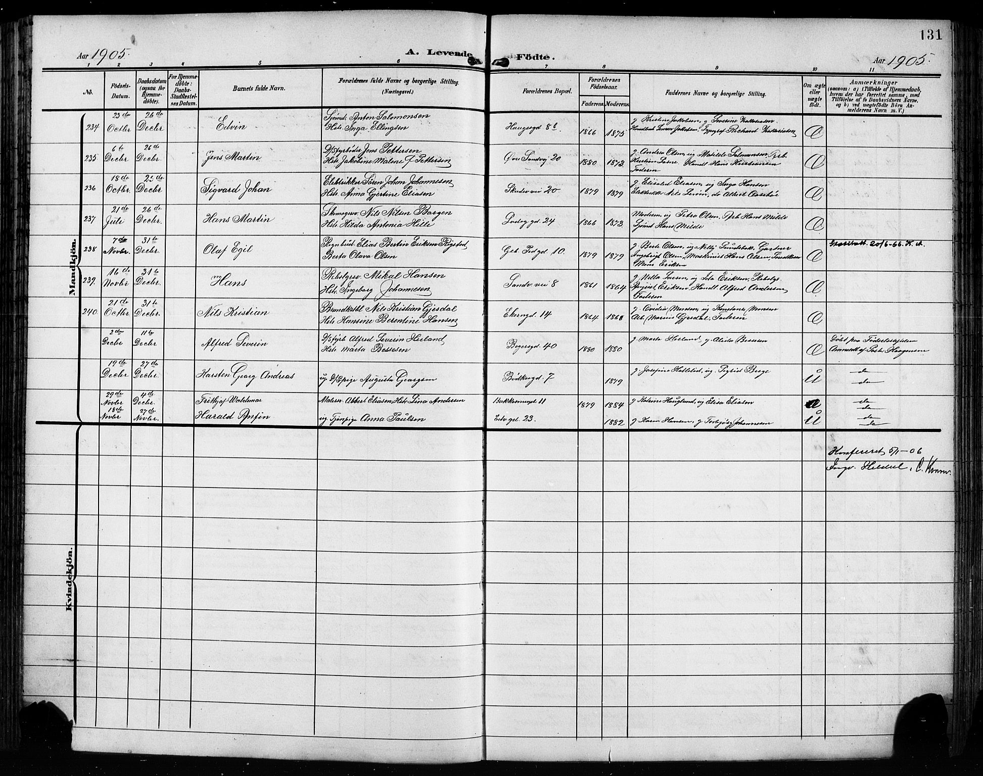 Sandviken Sokneprestembete, AV/SAB-A-77601/H/Hb/L0004: Parish register (copy) no. B 1, 1901-1914, p. 131