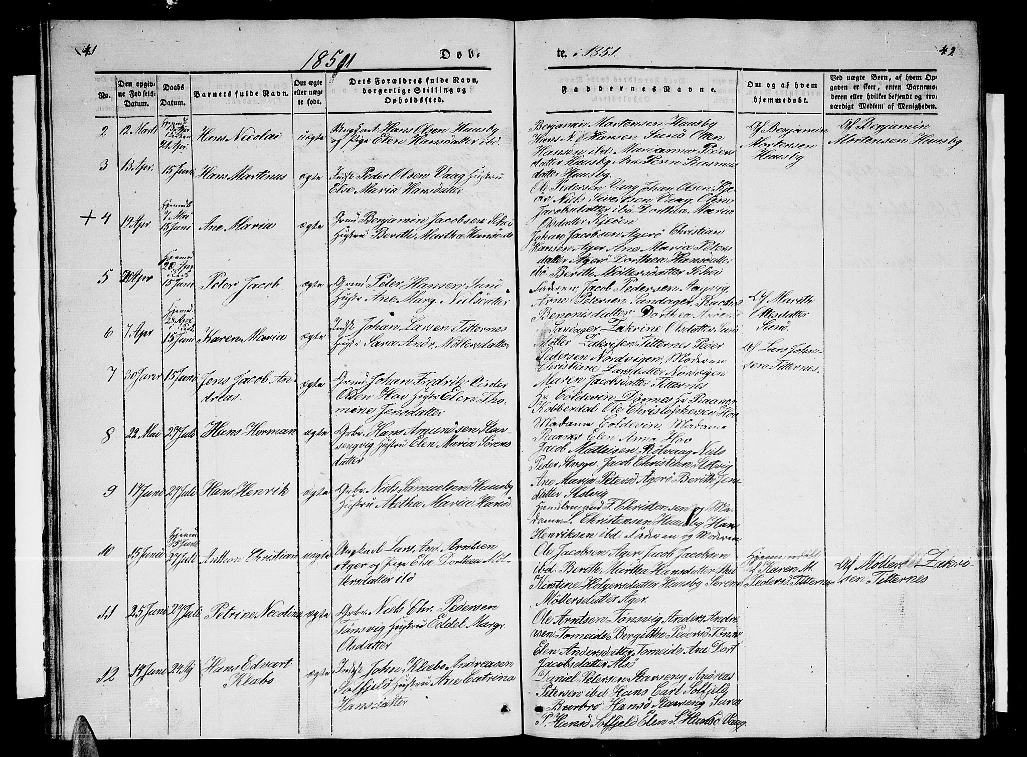 Ministerialprotokoller, klokkerbøker og fødselsregistre - Nordland, AV/SAT-A-1459/835/L0530: Parish register (copy) no. 835C02, 1842-1865, p. 41-42