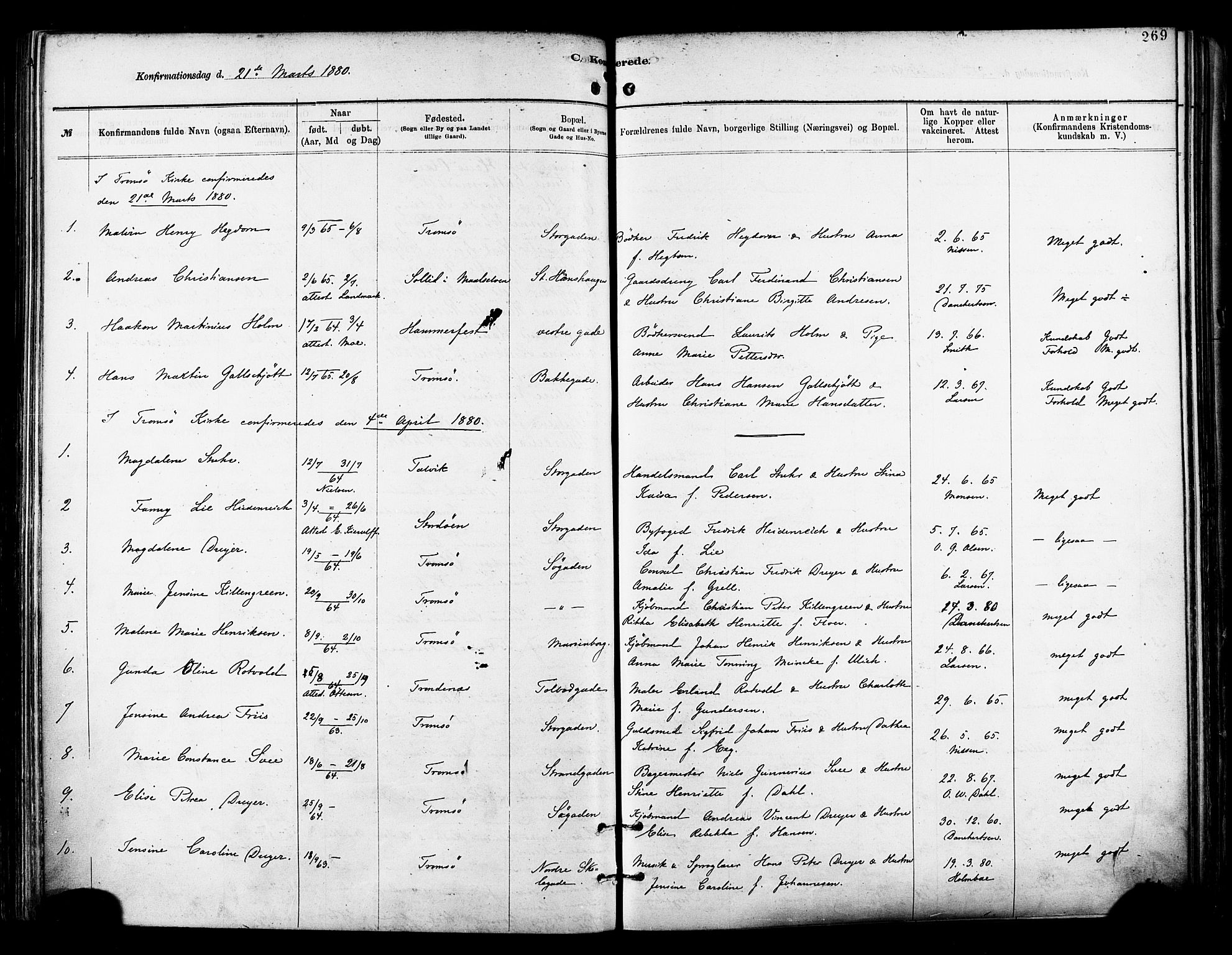 Tromsø sokneprestkontor/stiftsprosti/domprosti, SATØ/S-1343/G/Ga/L0014kirke: Parish register (official) no. 14, 1878-1888, p. 269