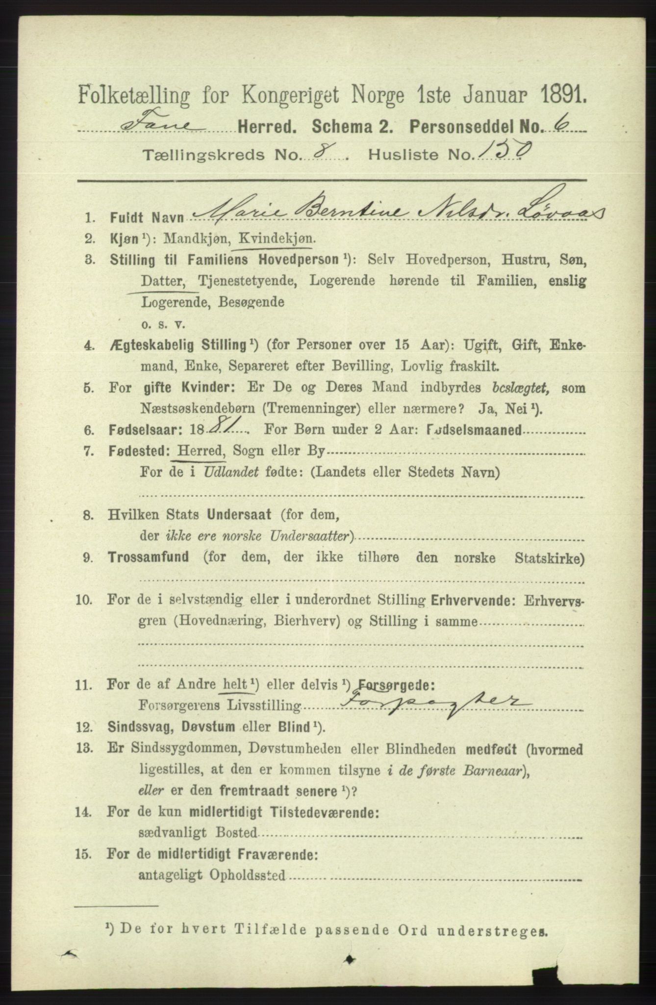 RA, 1891 census for 1249 Fana, 1891, p. 4747