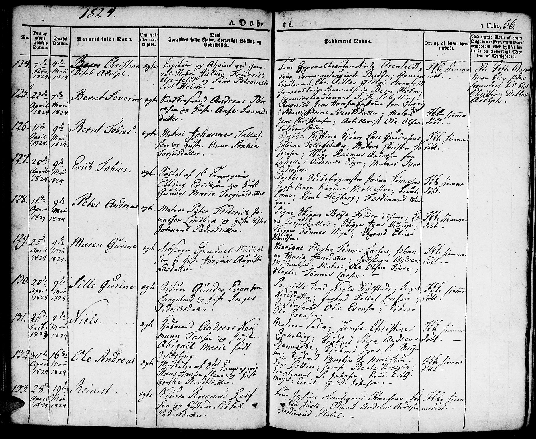 Kristiansand domprosti, SAK/1112-0006/F/Fa/L0009: Parish register (official) no. A 9, 1821-1827, p. 56