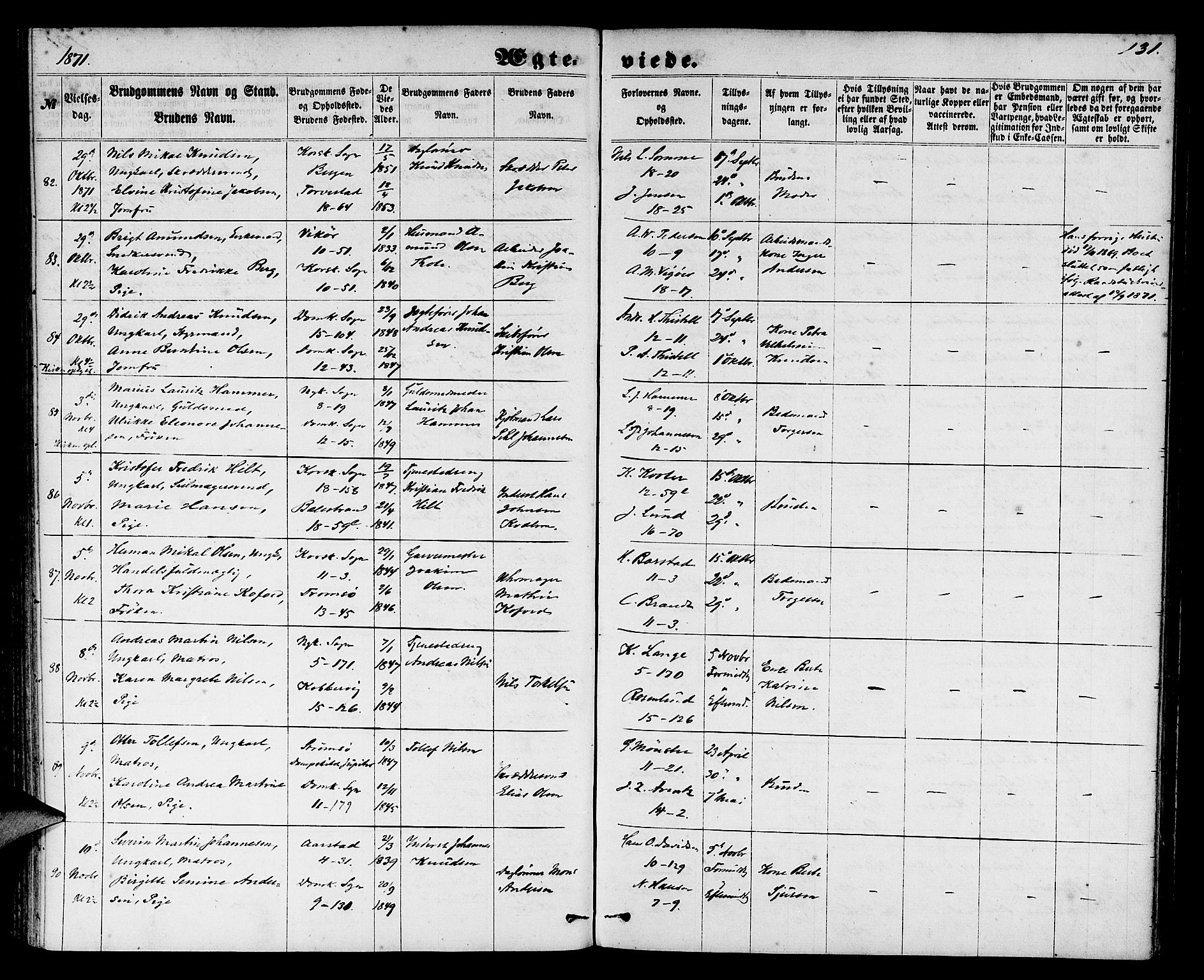 Domkirken sokneprestembete, AV/SAB-A-74801/H/Hab/L0030: Parish register (copy) no. D 2, 1857-1876, p. 131