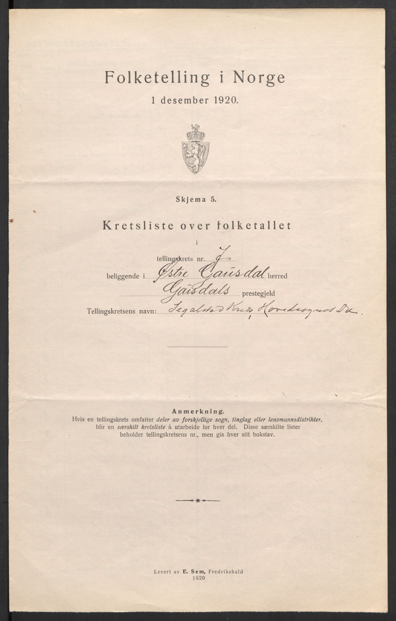SAH, 1920 census for Østre Gausdal, 1920, p. 26