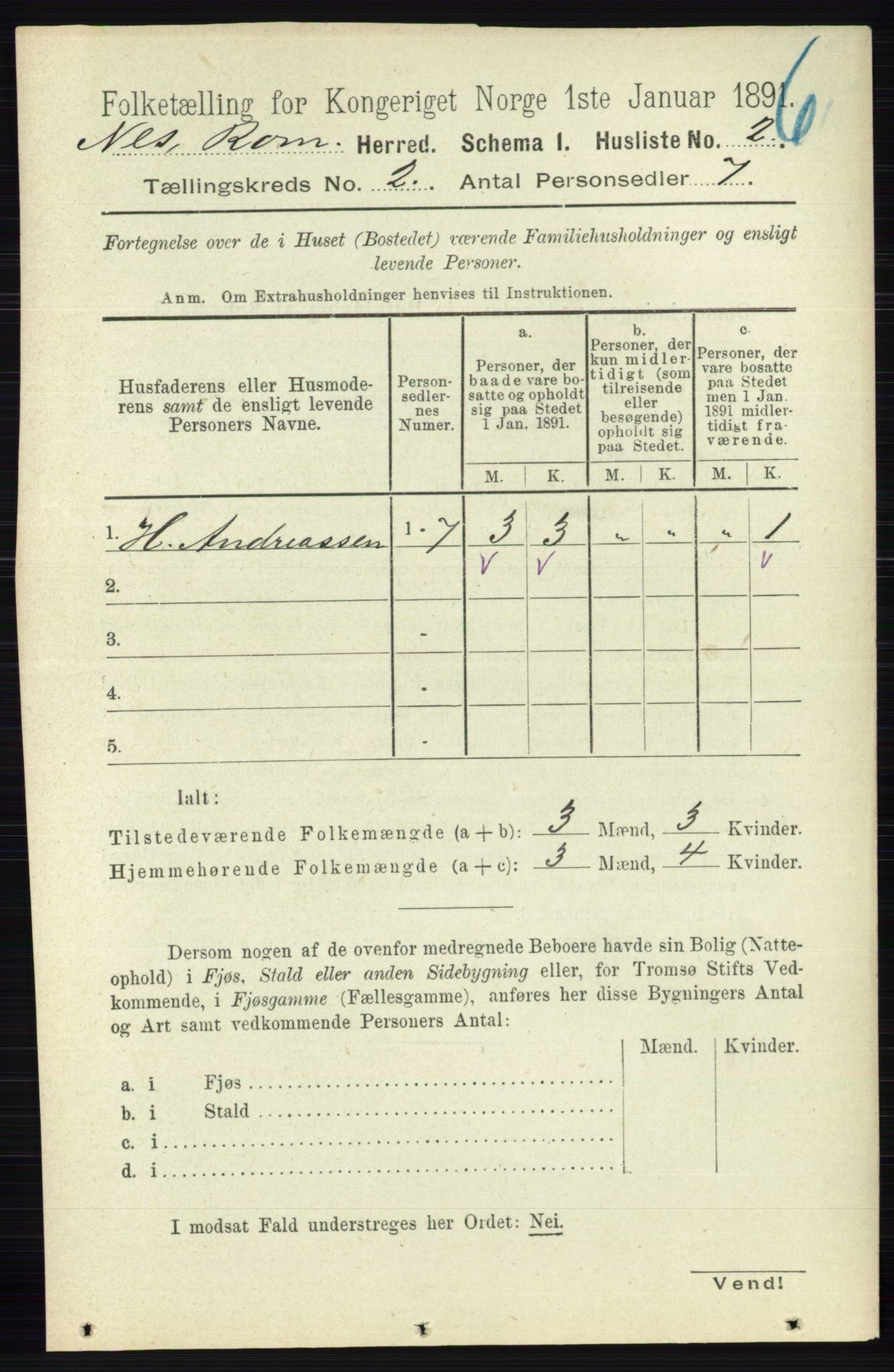 RA, 1891 census for 0236 Nes, 1891, p. 829