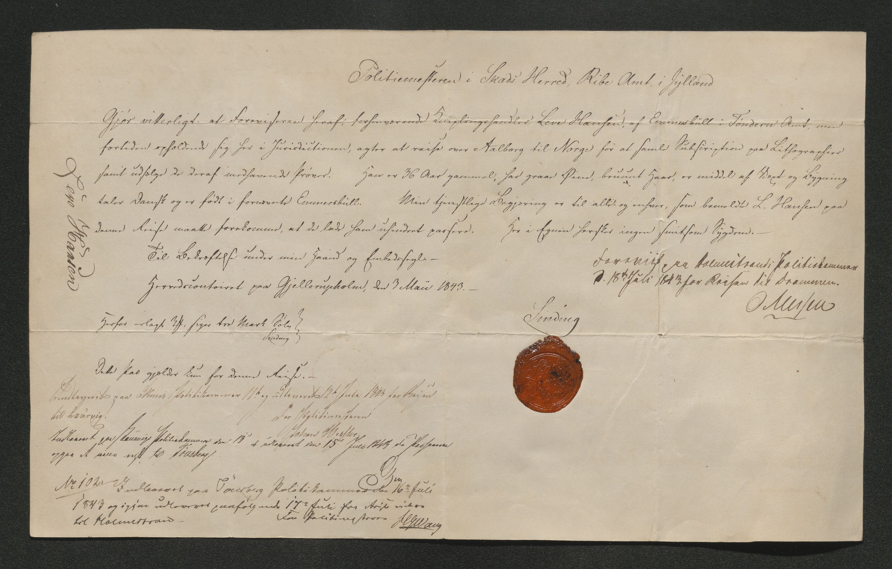 Drammen politikammer, AV/SAKO-A-623/I/Ia/Iab/L0007: Innleverte pass, 1843-1844, p. 180