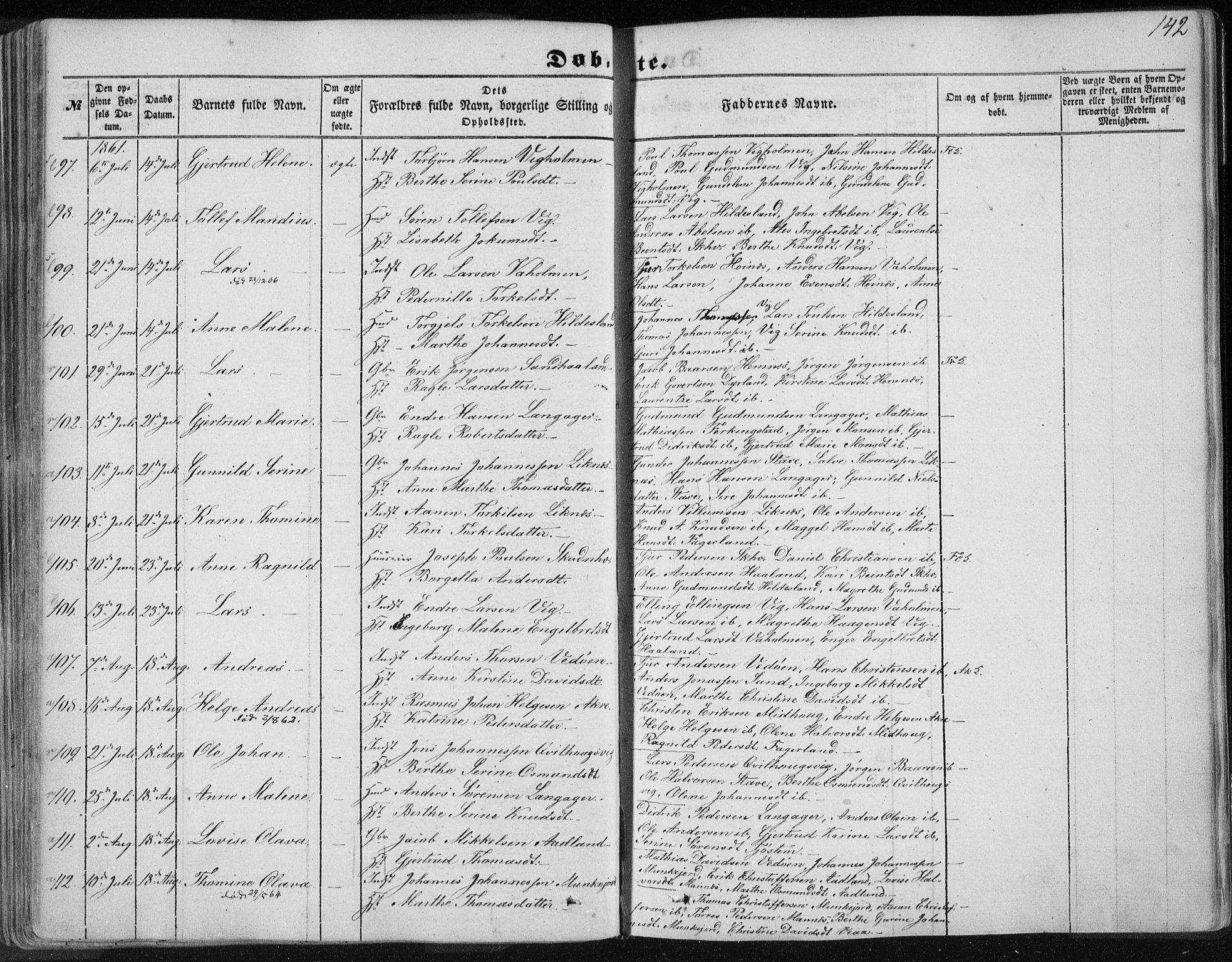 Skudenes sokneprestkontor, SAST/A -101849/H/Ha/Haa/L0004: Parish register (official) no. A 3.1, 1847-1863, p. 142