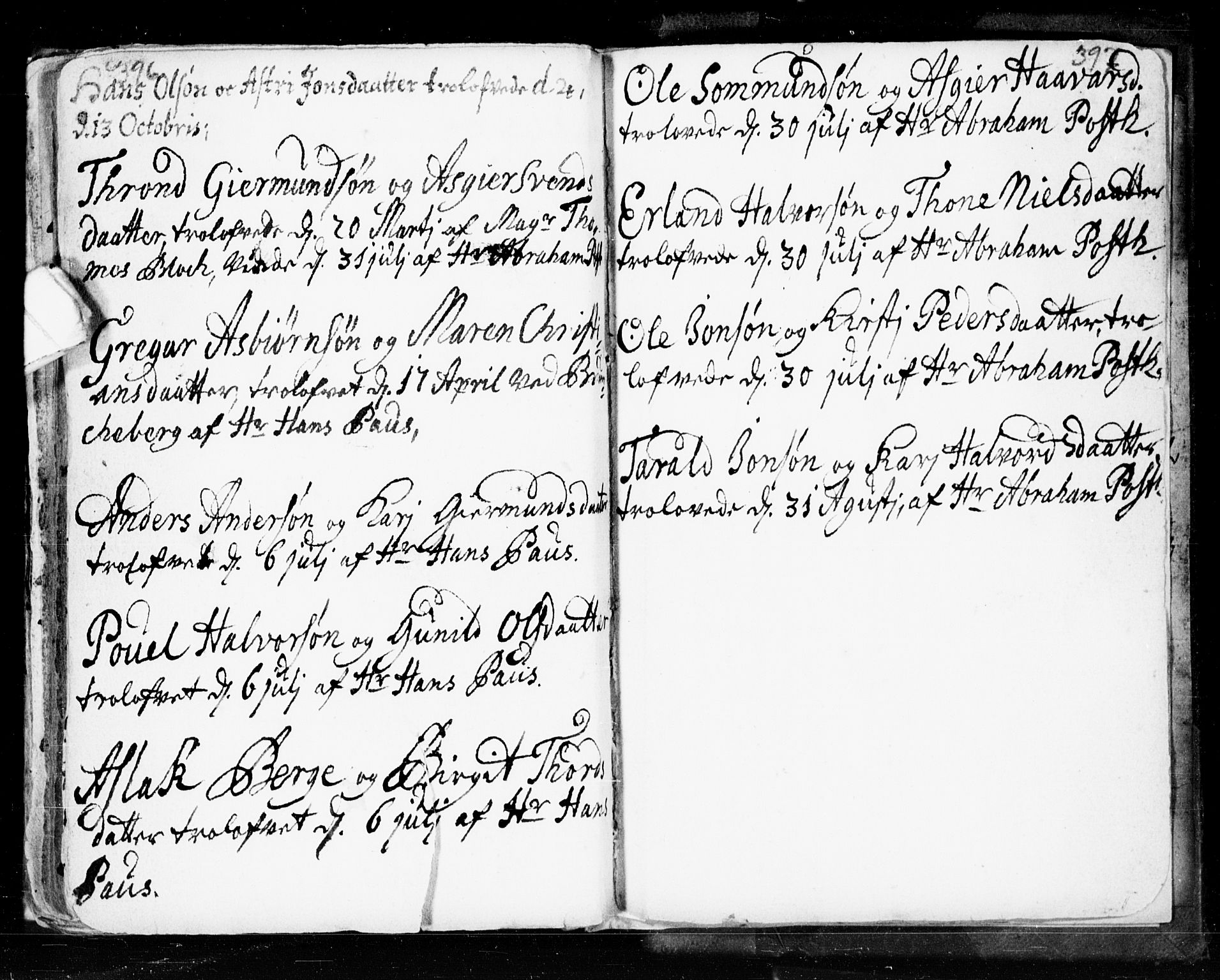 Seljord kirkebøker, SAKO/A-20/F/Fa/L0002: Parish register (official) no. I 2, 1689-1713, p. 396-397