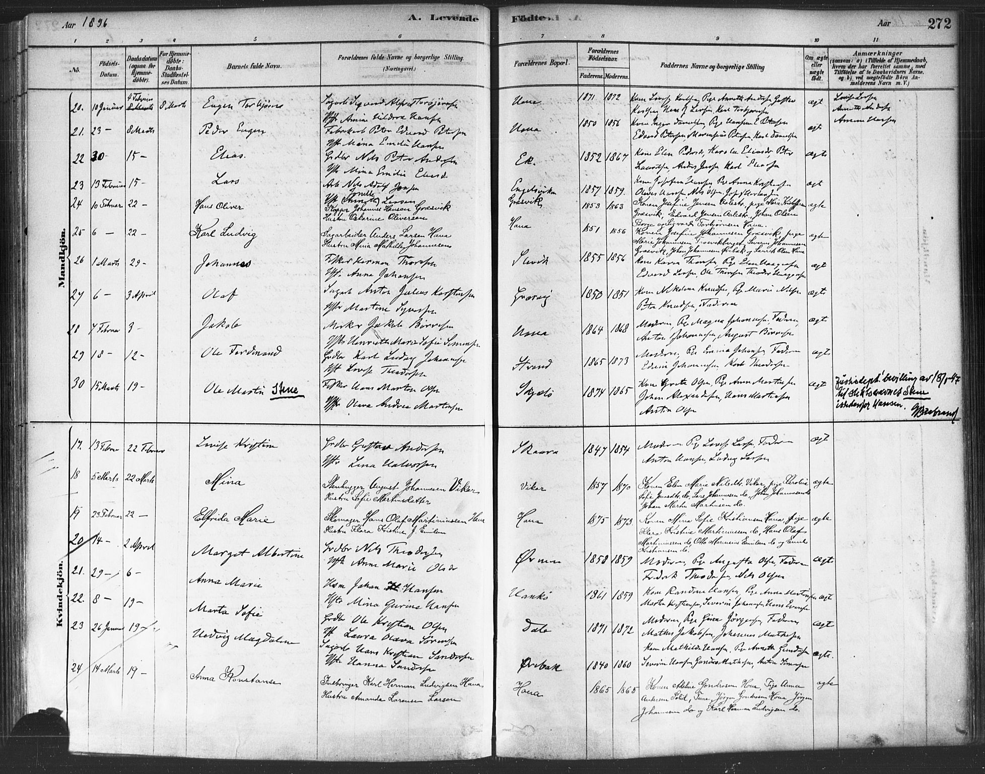 Onsøy prestekontor Kirkebøker, AV/SAO-A-10914/F/Fa/L0005: Parish register (official) no. I 5, 1878-1898, p. 272