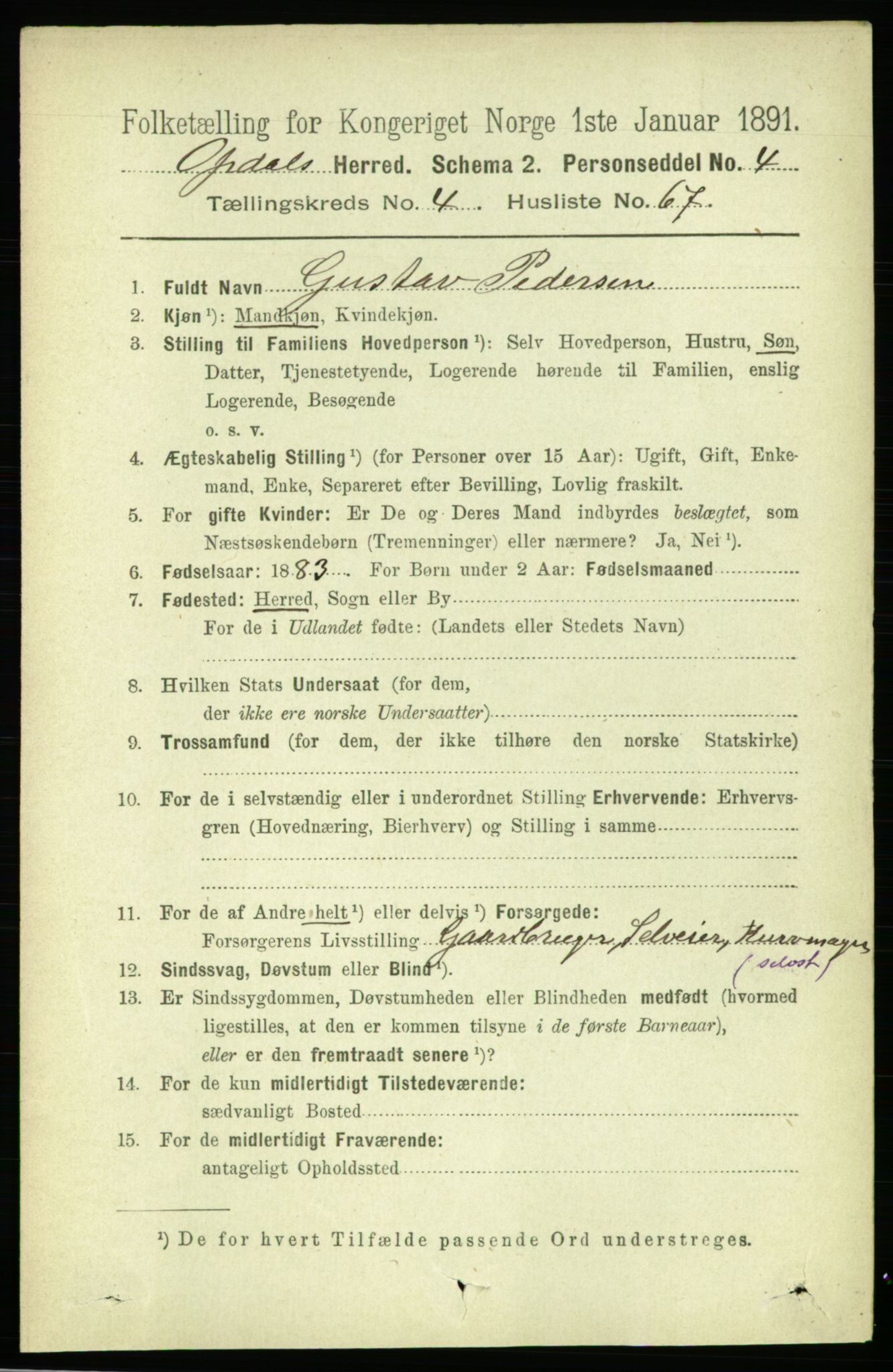 RA, 1891 census for 1634 Oppdal, 1891, p. 2145