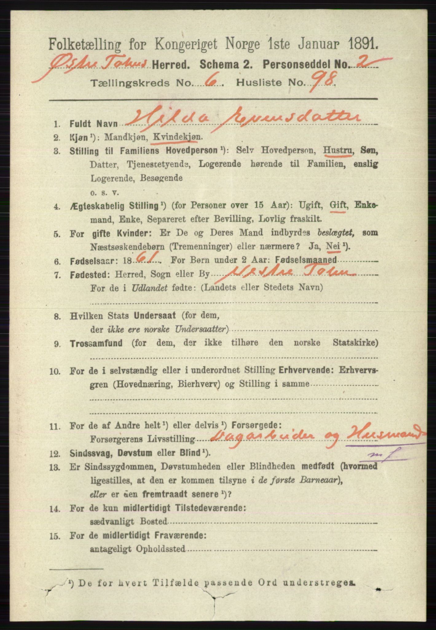 RA, 1891 census for 0528 Østre Toten, 1891, p. 4345