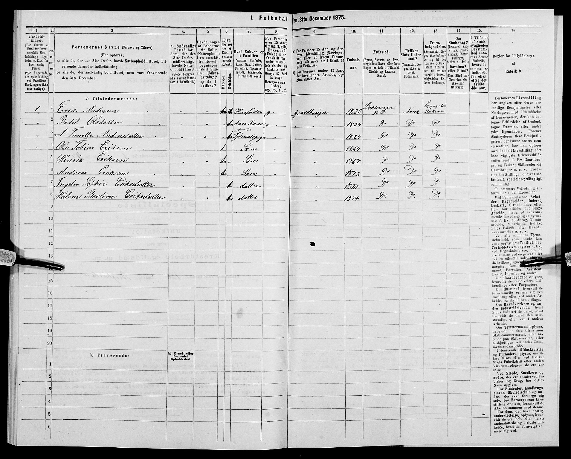 SAK, 1875 census for 1045P Bakke, 1875, p. 145