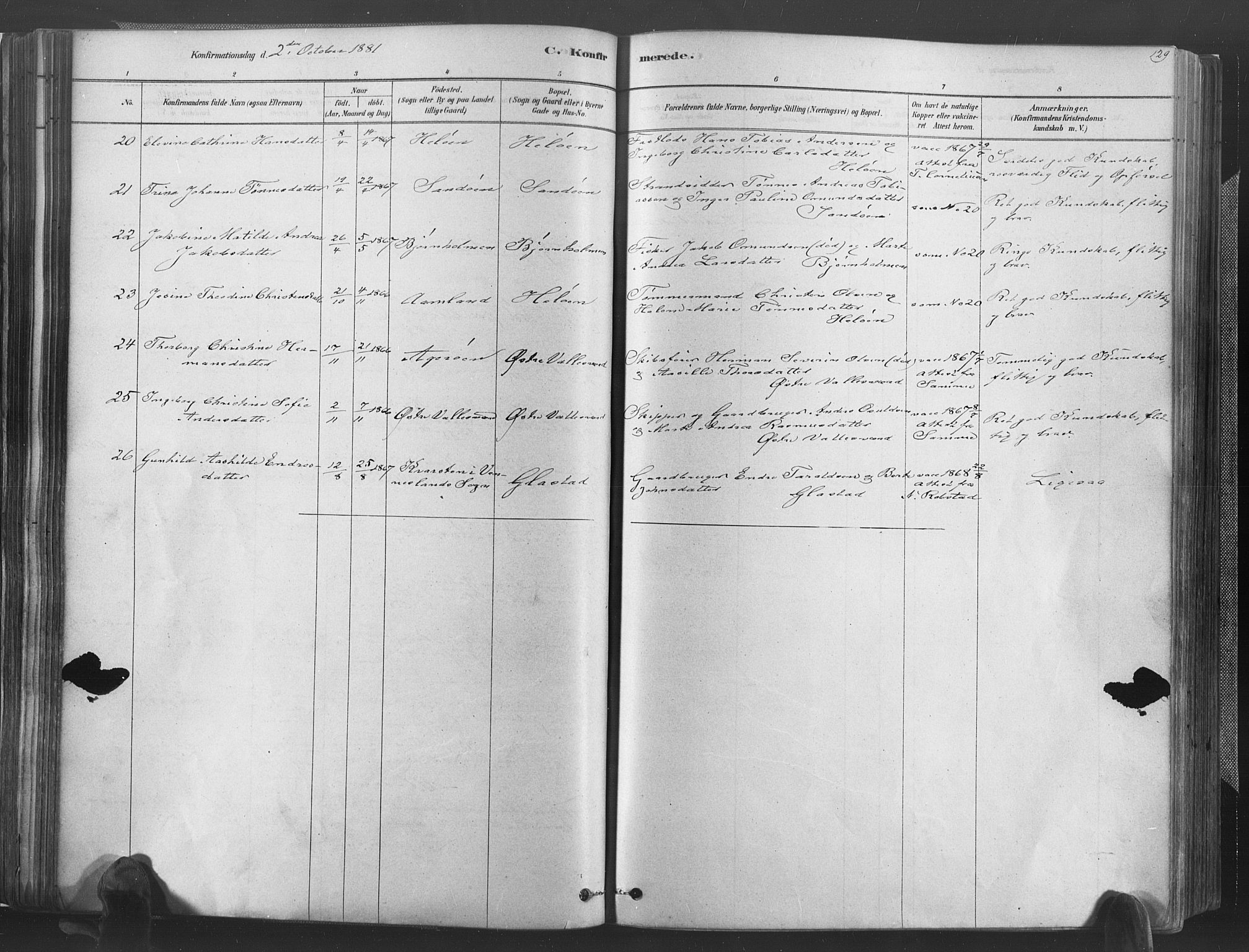 Høvåg sokneprestkontor, SAK/1111-0025/F/Fa/L0005: Parish register (official) no. A 5, 1878-1893, p. 129