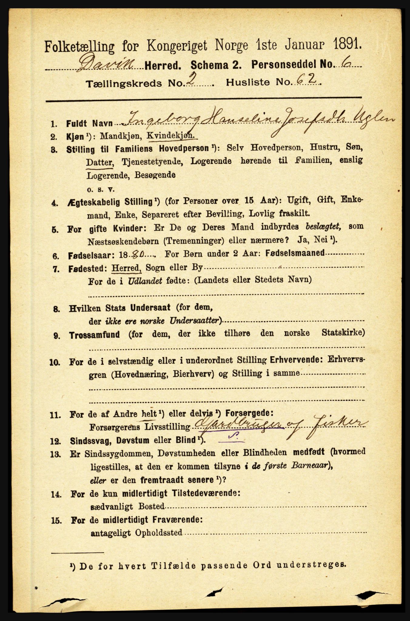 RA, 1891 census for 1442 Davik, 1891, p. 925