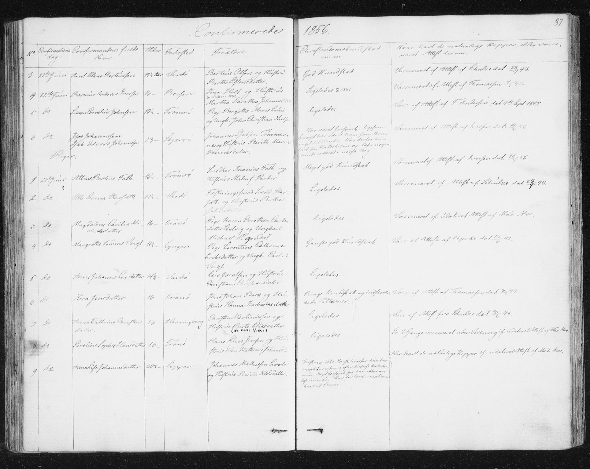 Vardø sokneprestkontor, SATØ/S-1332/H/Ha/L0003kirke: Parish register (official) no. 3, 1843-1861, p. 87