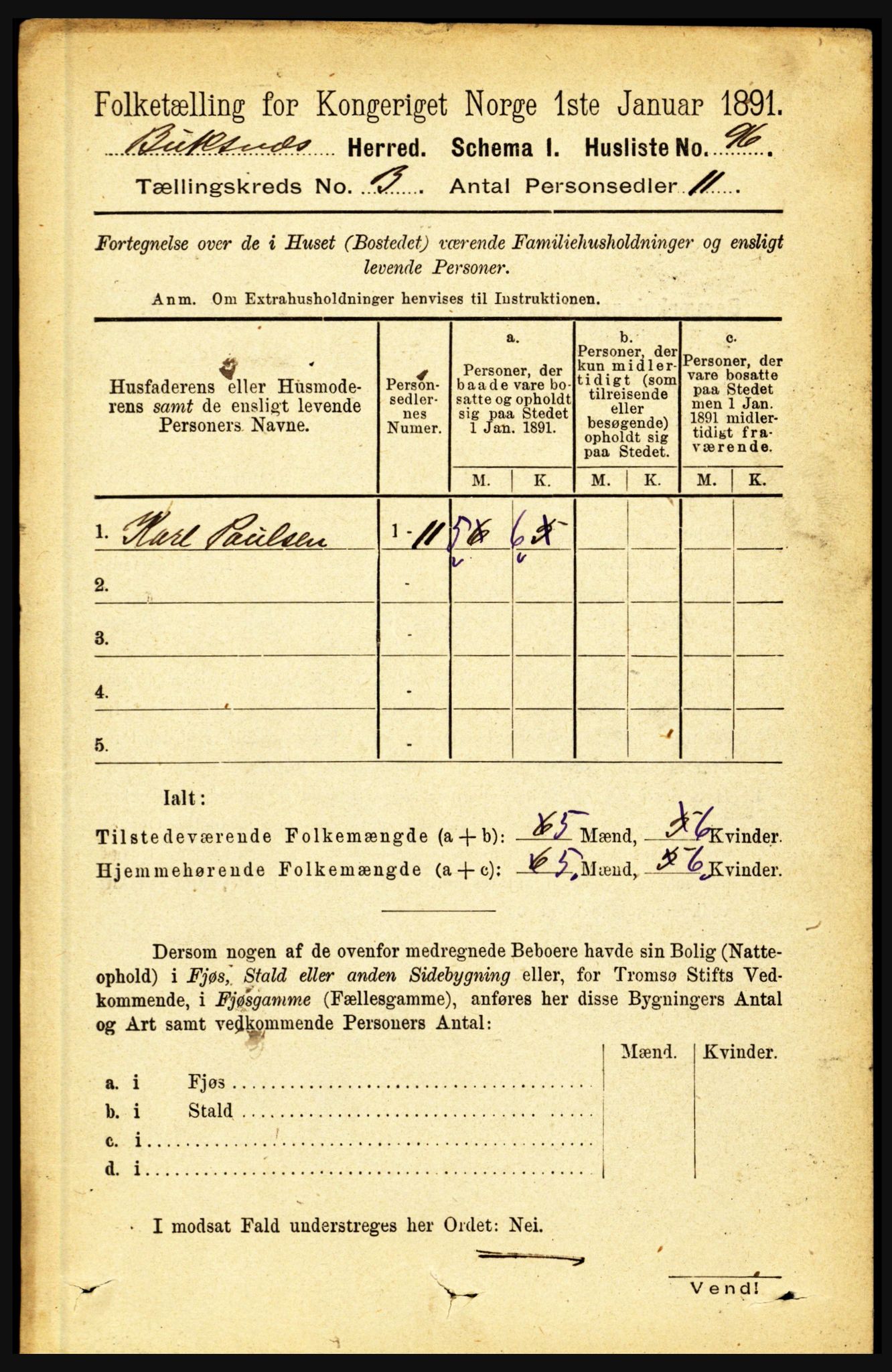 RA, 1891 census for 1860 Buksnes, 1891, p. 2200