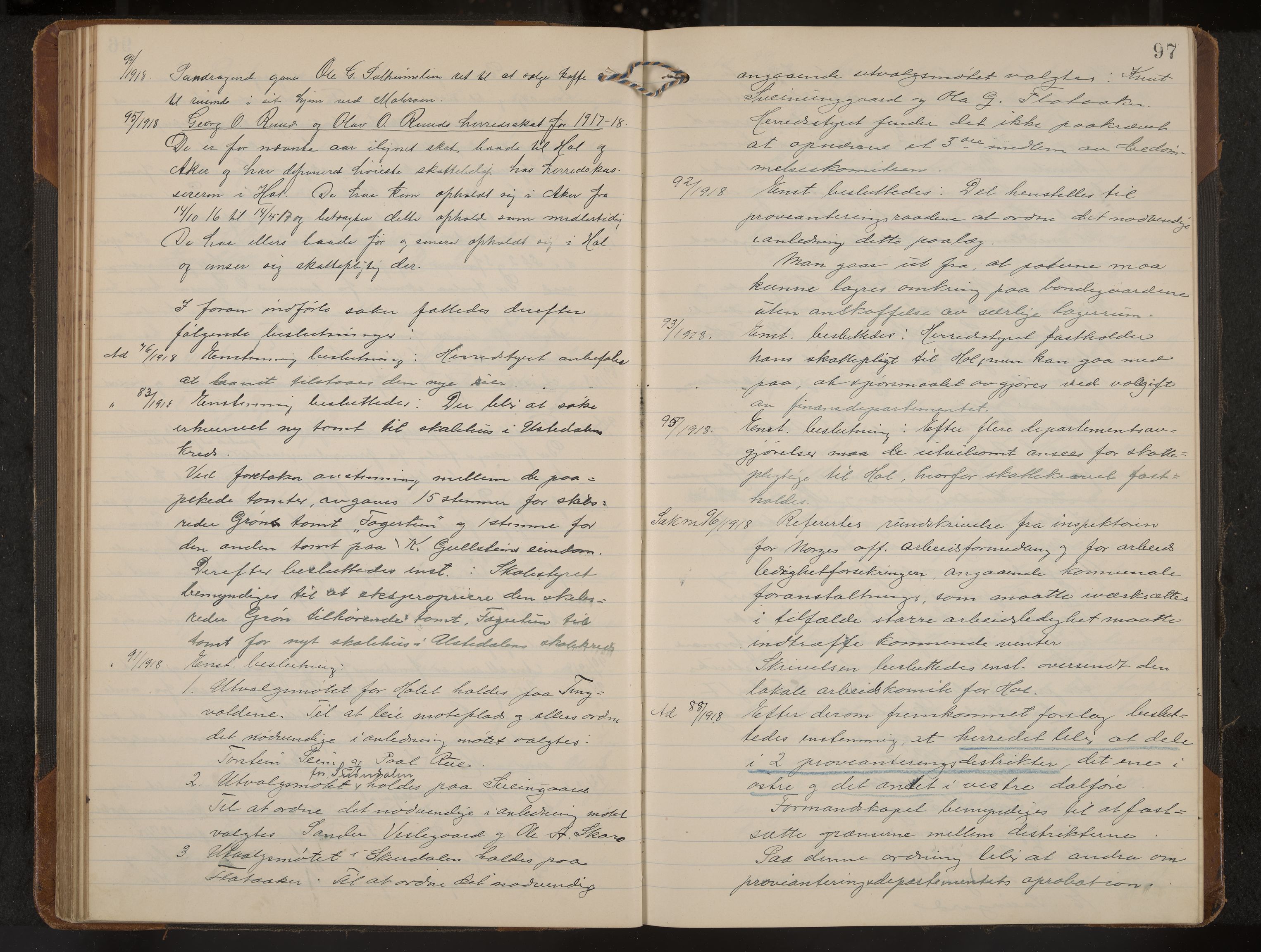 Hol formannskap og sentraladministrasjon, IKAK/0620021-1/A/L0006: Møtebok, 1916-1922, p. 97