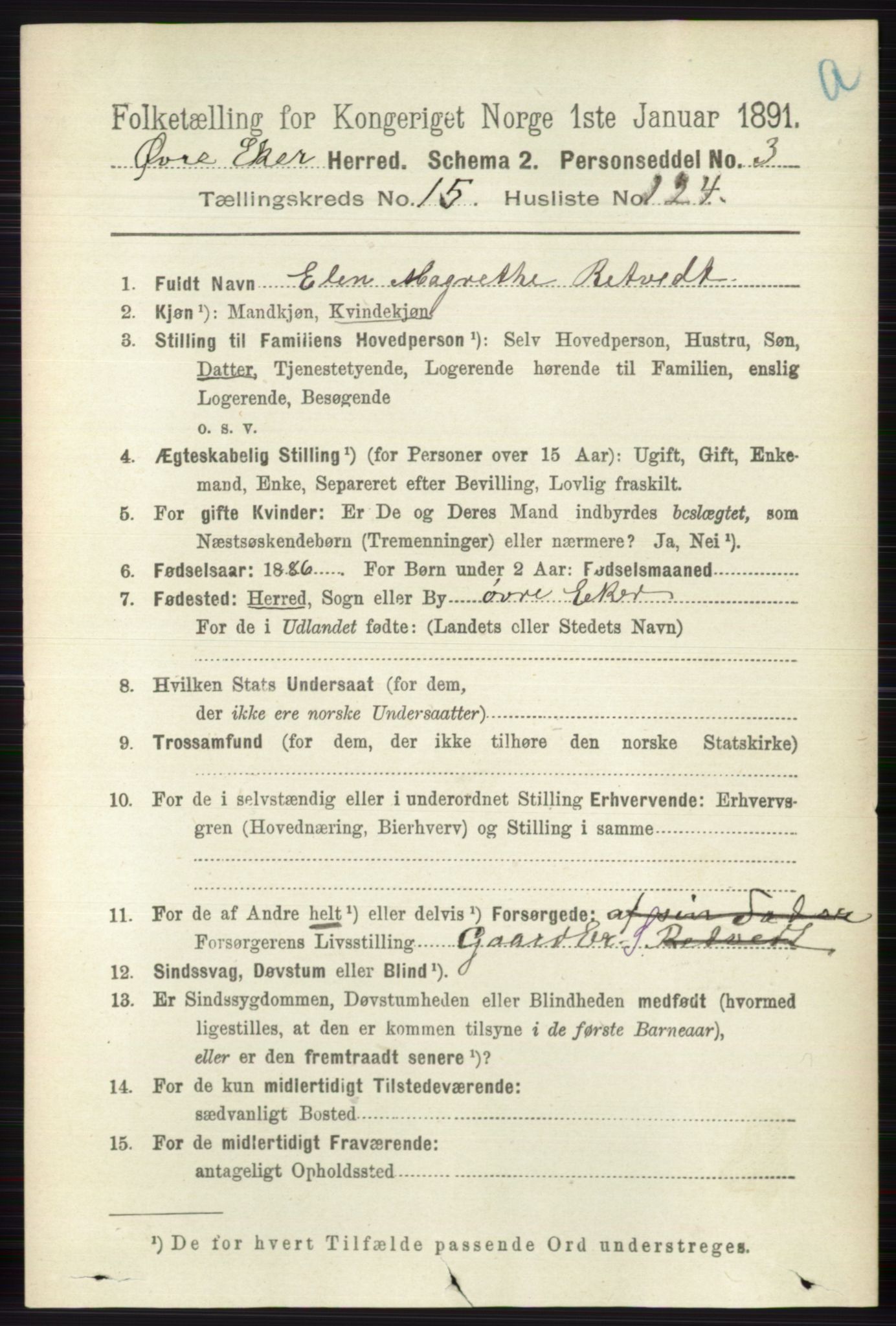 RA, 1891 census for 0624 Øvre Eiker, 1891, p. 7622