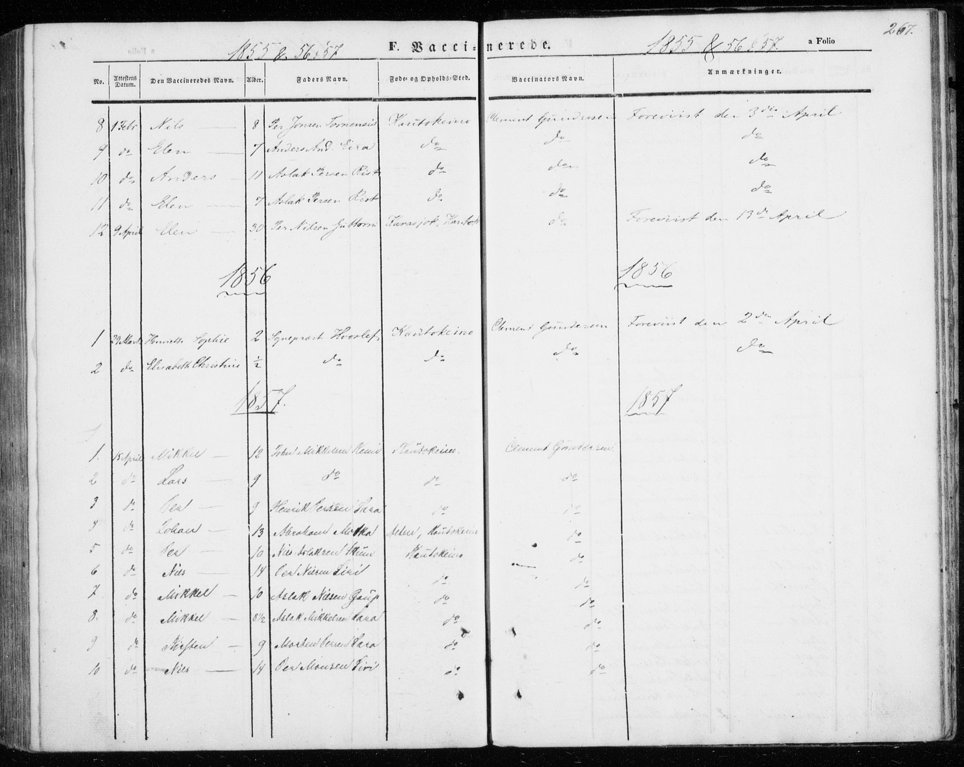 Kautokeino sokneprestembete, SATØ/S-1340/H/Ha/L0002.kirke: Parish register (official) no. 2, 1843-1861, p. 267