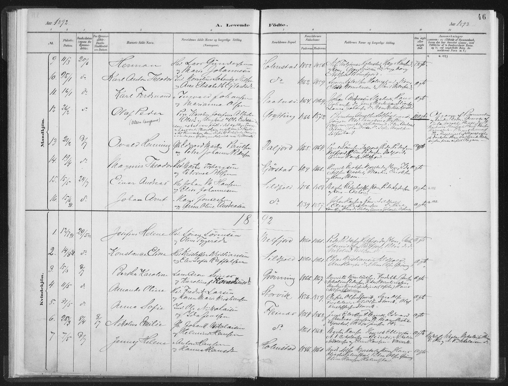 Ministerialprotokoller, klokkerbøker og fødselsregistre - Nordland, AV/SAT-A-1459/890/L1286: Parish register (official) no. 890A01, 1882-1902, p. 46