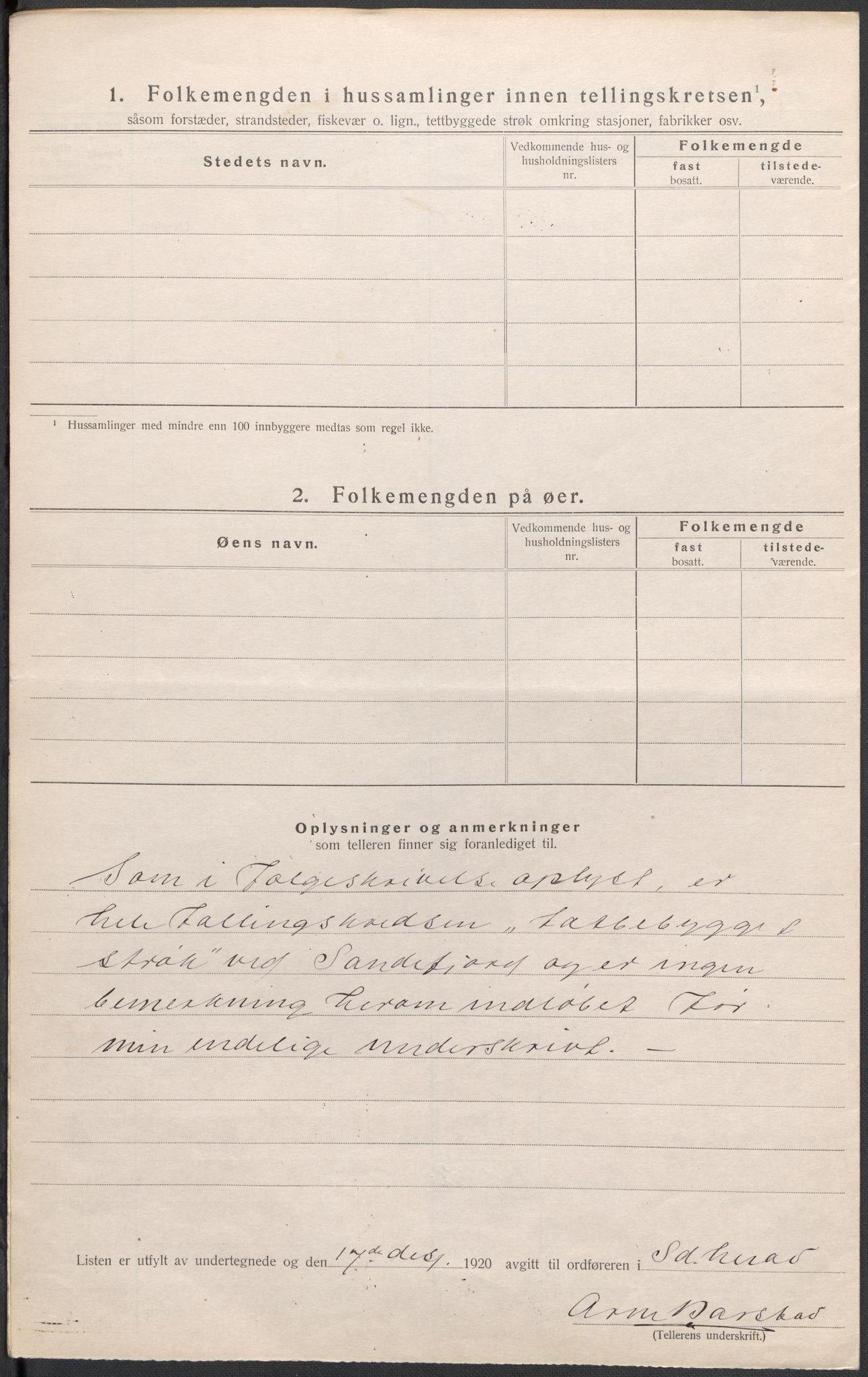 SAKO, 1920 census for Sandeherred, 1920, p. 33