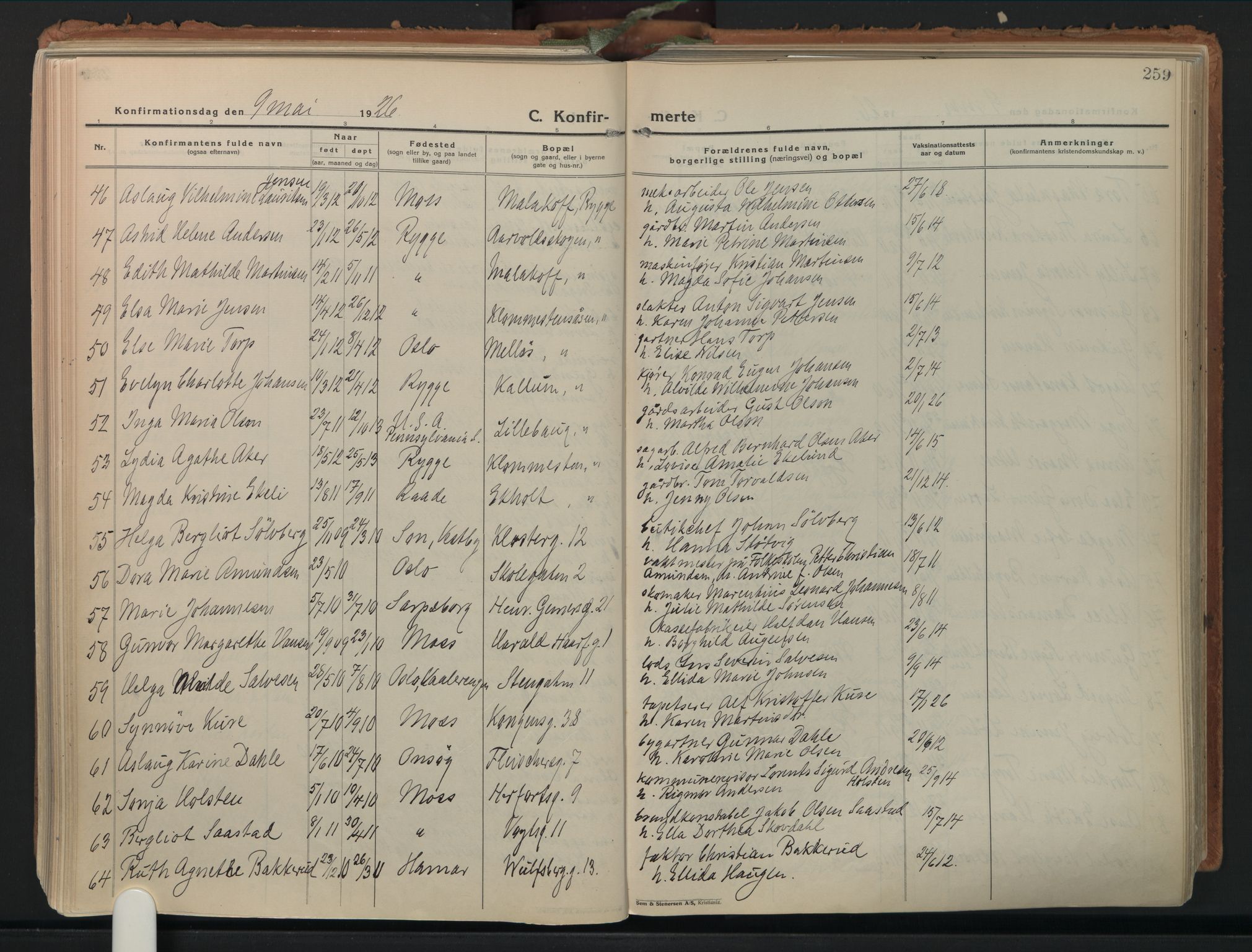 Moss prestekontor Kirkebøker, AV/SAO-A-2003/F/Fb/L0006: Parish register (official) no. II 6, 1924-1932, p. 259