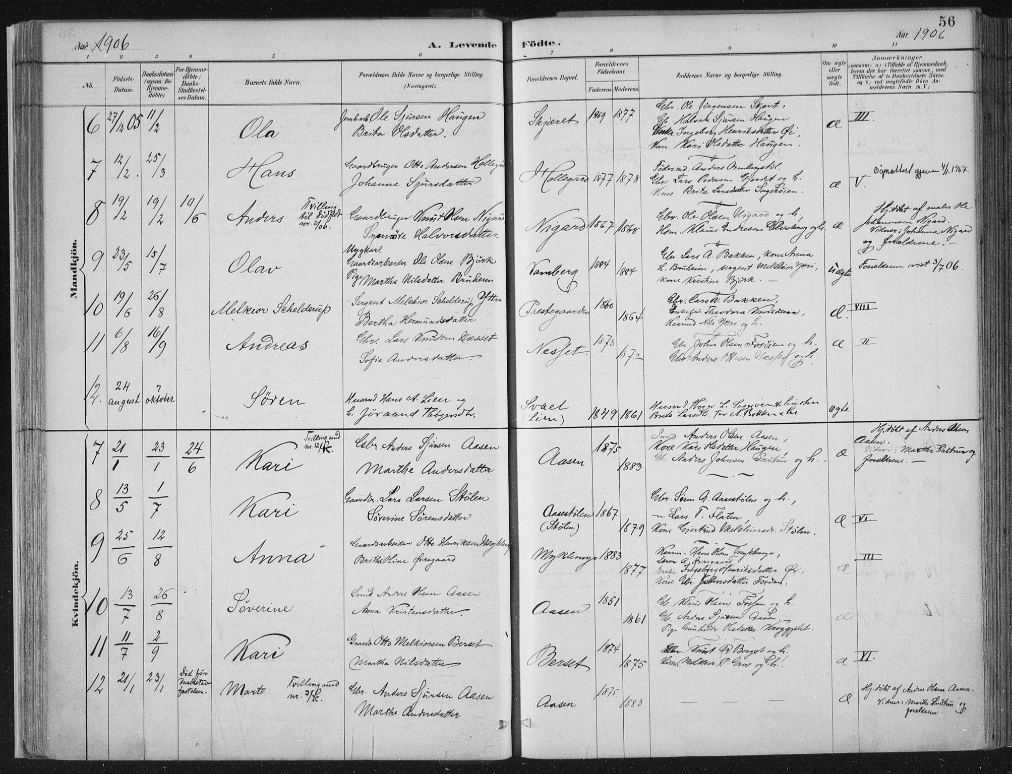 Jostedal sokneprestembete, SAB/A-80601/H/Haa/Haab/L0001: Parish register (official) no. B 1, 1887-1914, p. 56