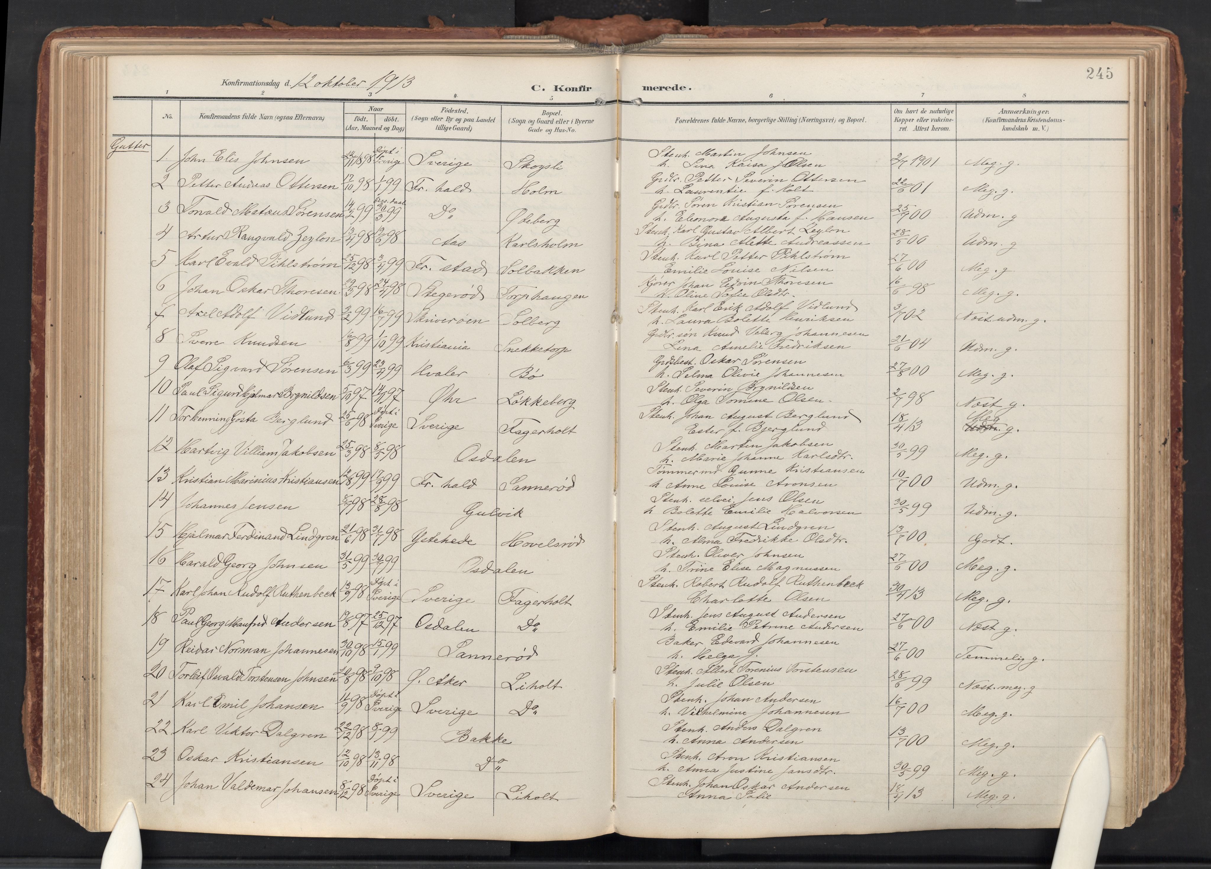 Idd prestekontor Kirkebøker, AV/SAO-A-10911/F/Fc/L0007: Parish register (official) no. III 7, 1904-1925, p. 245