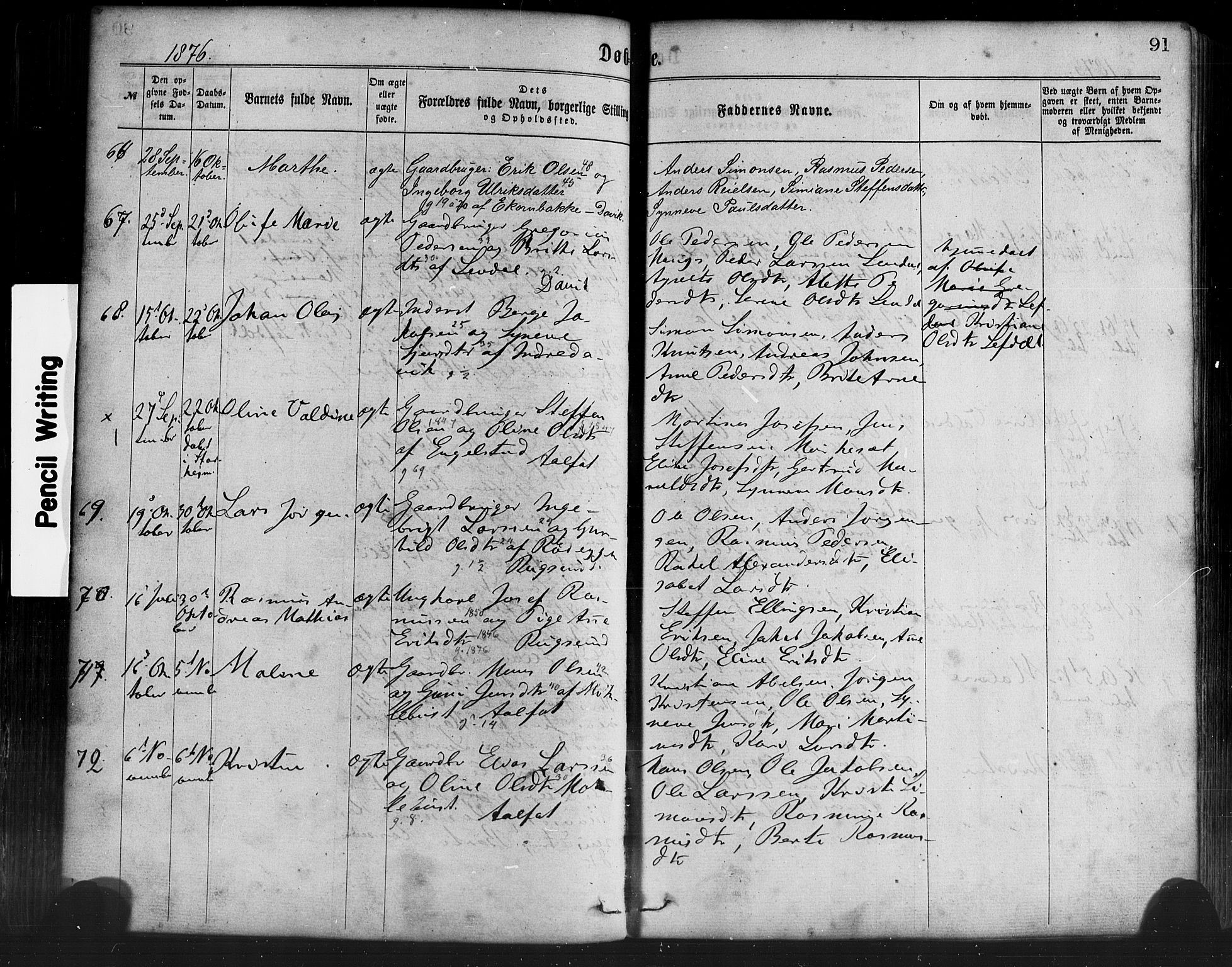 Davik sokneprestembete, AV/SAB-A-79701/H/Haa/Haaa/L0006: Parish register (official) no. A 6, 1867-1881, p. 91