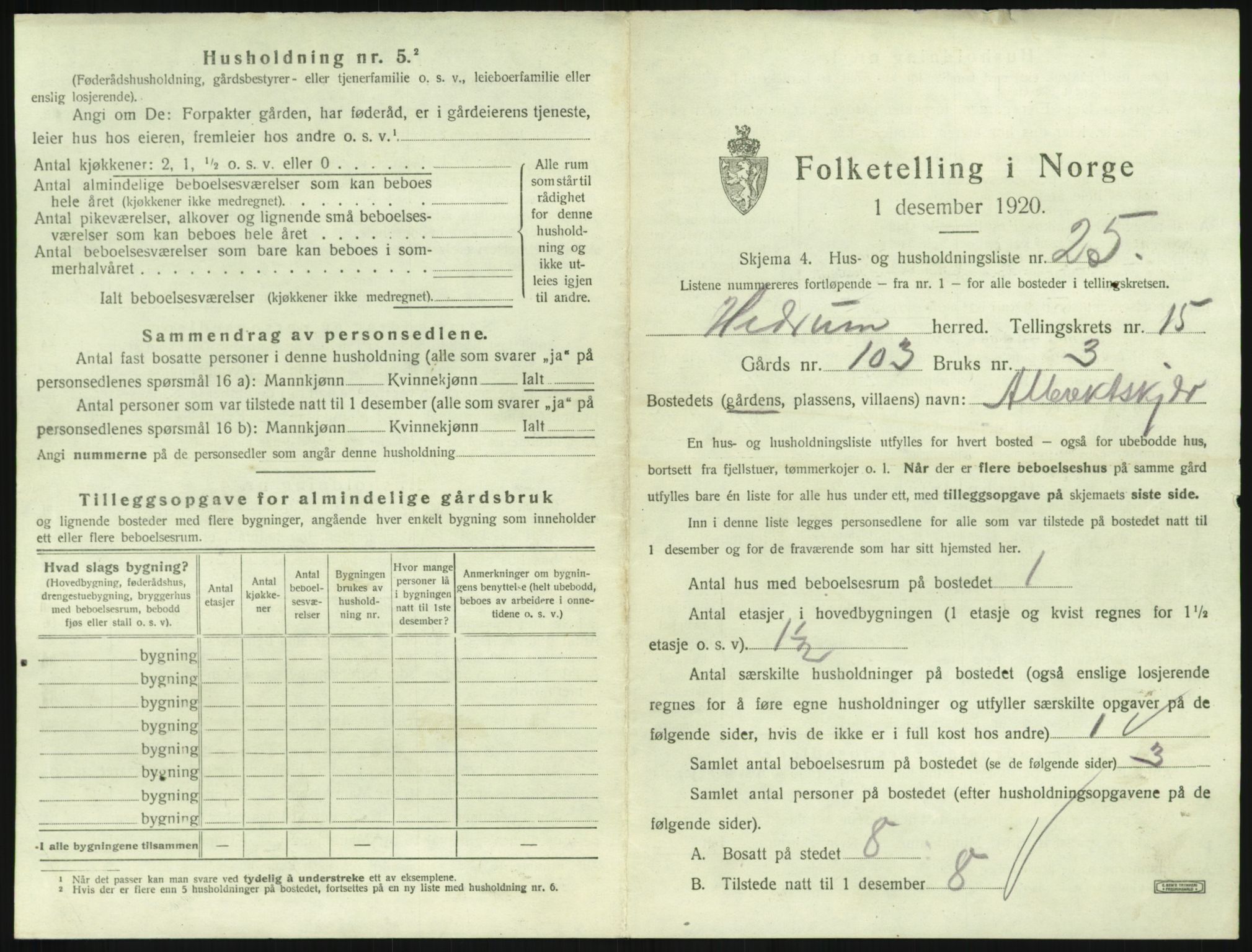 SAKO, 1920 census for Hedrum, 1920, p. 1461