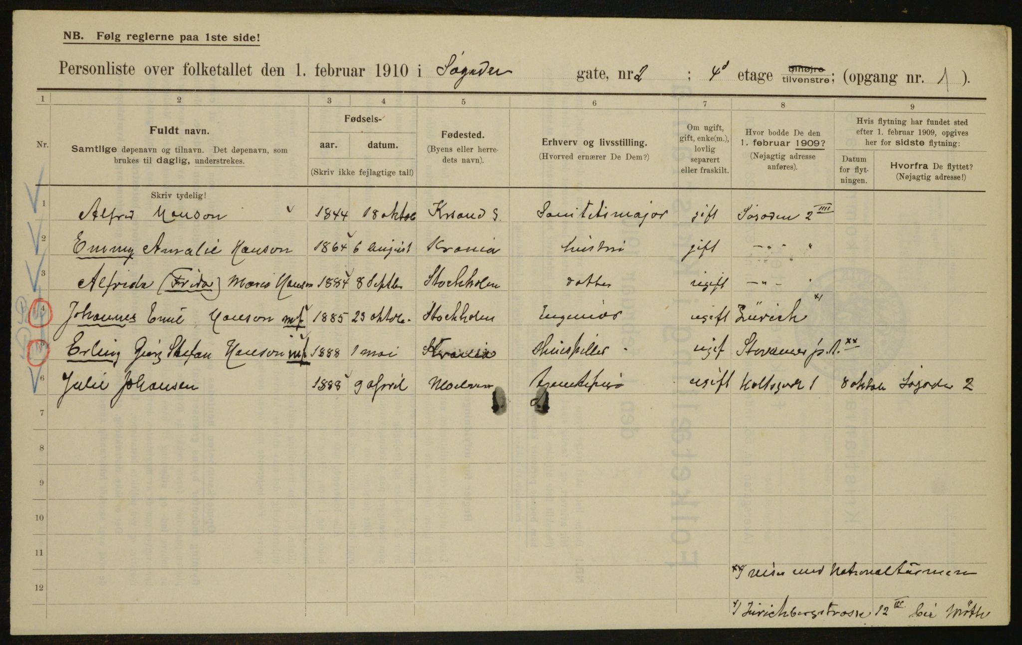 OBA, Municipal Census 1910 for Kristiania, 1910, p. 100811