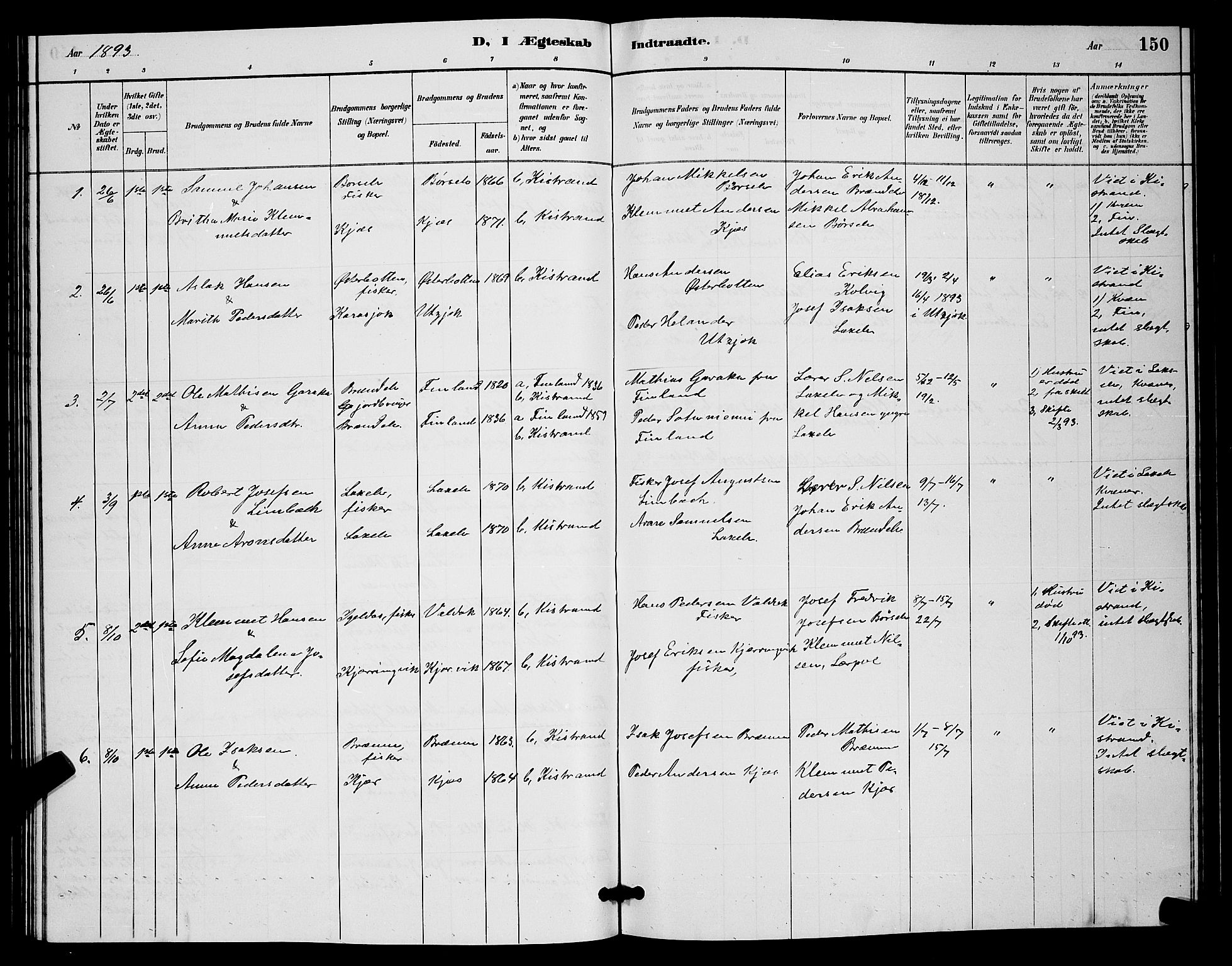 Kistrand/Porsanger sokneprestembete, SATØ/S-1351/H/Hb/L0004.klokk: Parish register (copy) no. 4, 1885-1894, p. 150