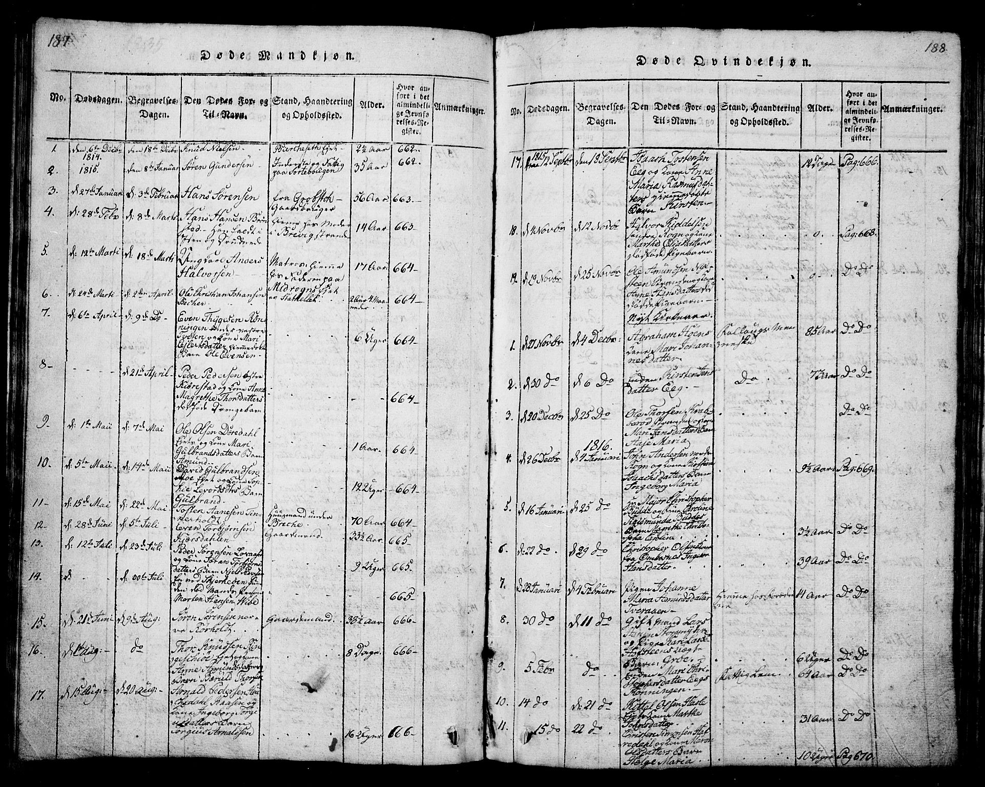 Bamble kirkebøker, SAKO/A-253/G/Ga/L0005: Parish register (copy) no. I 5, 1814-1855, p. 187-188