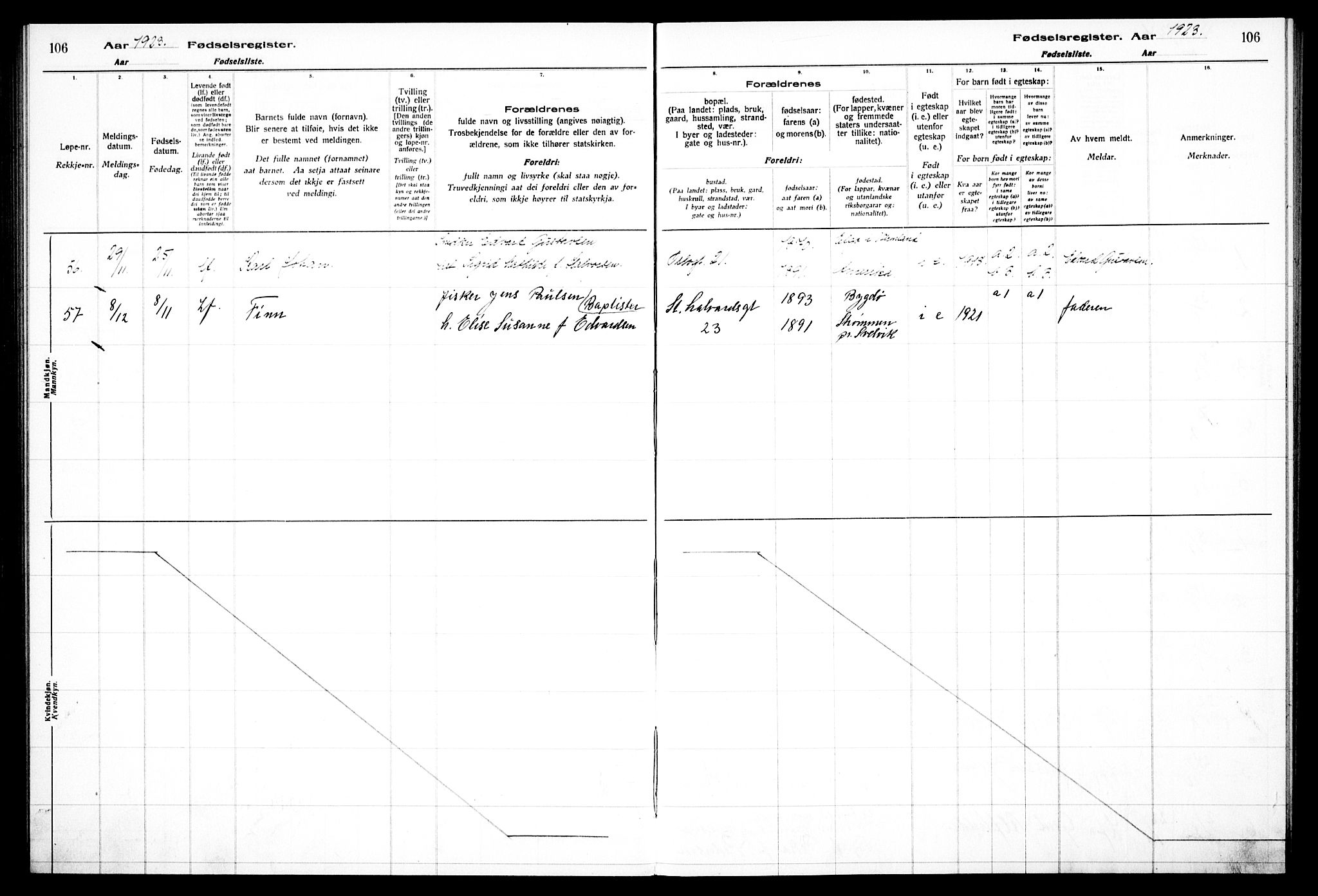 Gamlebyen prestekontor Kirkebøker, AV/SAO-A-10884/J/Ja/L0001: Birth register no. 1, 1916-1936, p. 106