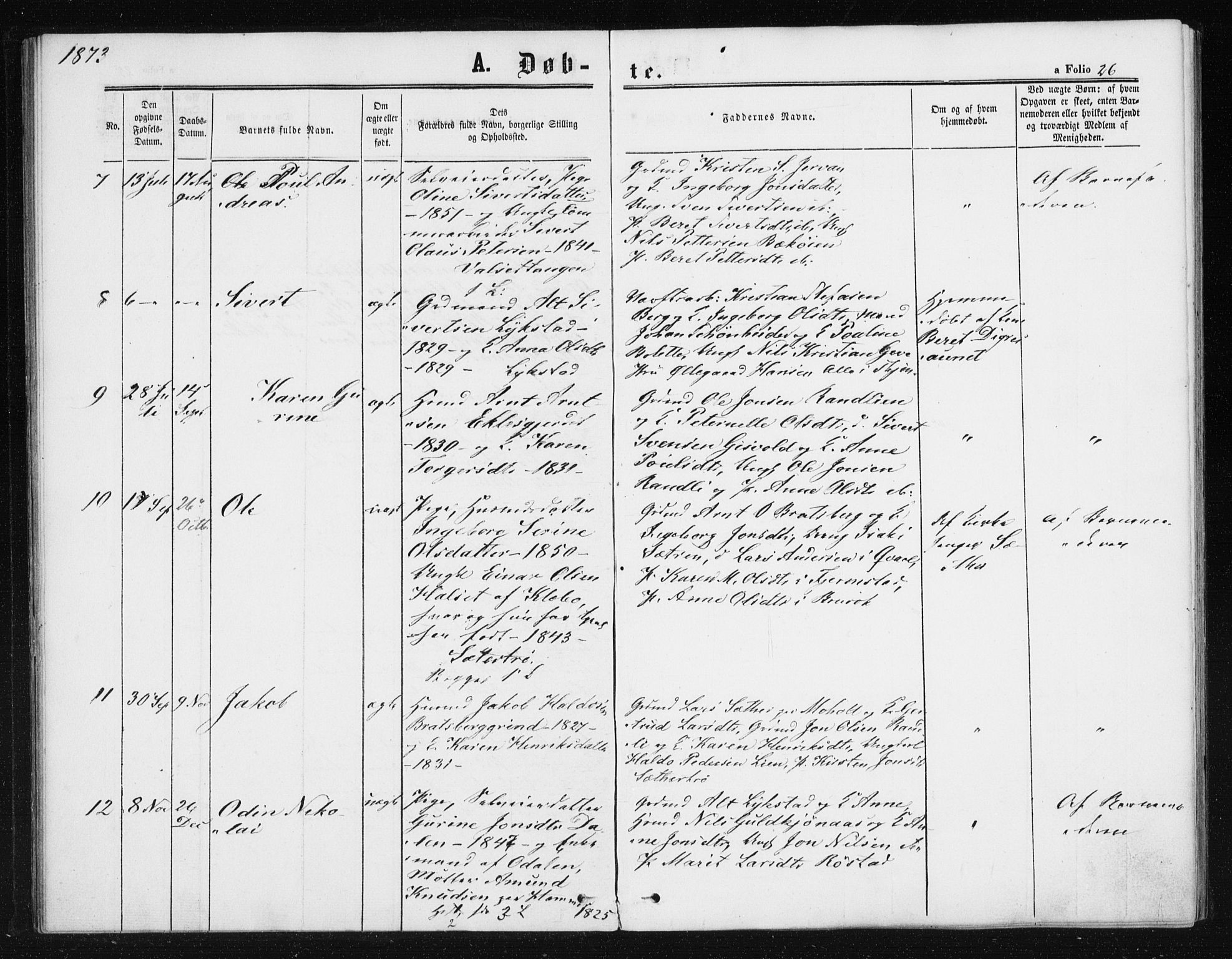Ministerialprotokoller, klokkerbøker og fødselsregistre - Sør-Trøndelag, SAT/A-1456/608/L0333: Parish register (official) no. 608A02, 1862-1876, p. 26