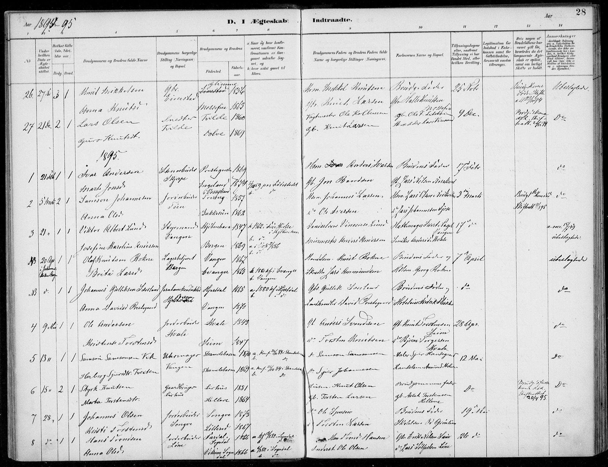 Voss sokneprestembete, AV/SAB-A-79001/H/Haa: Parish register (official) no. C  1, 1887-1915, p. 28