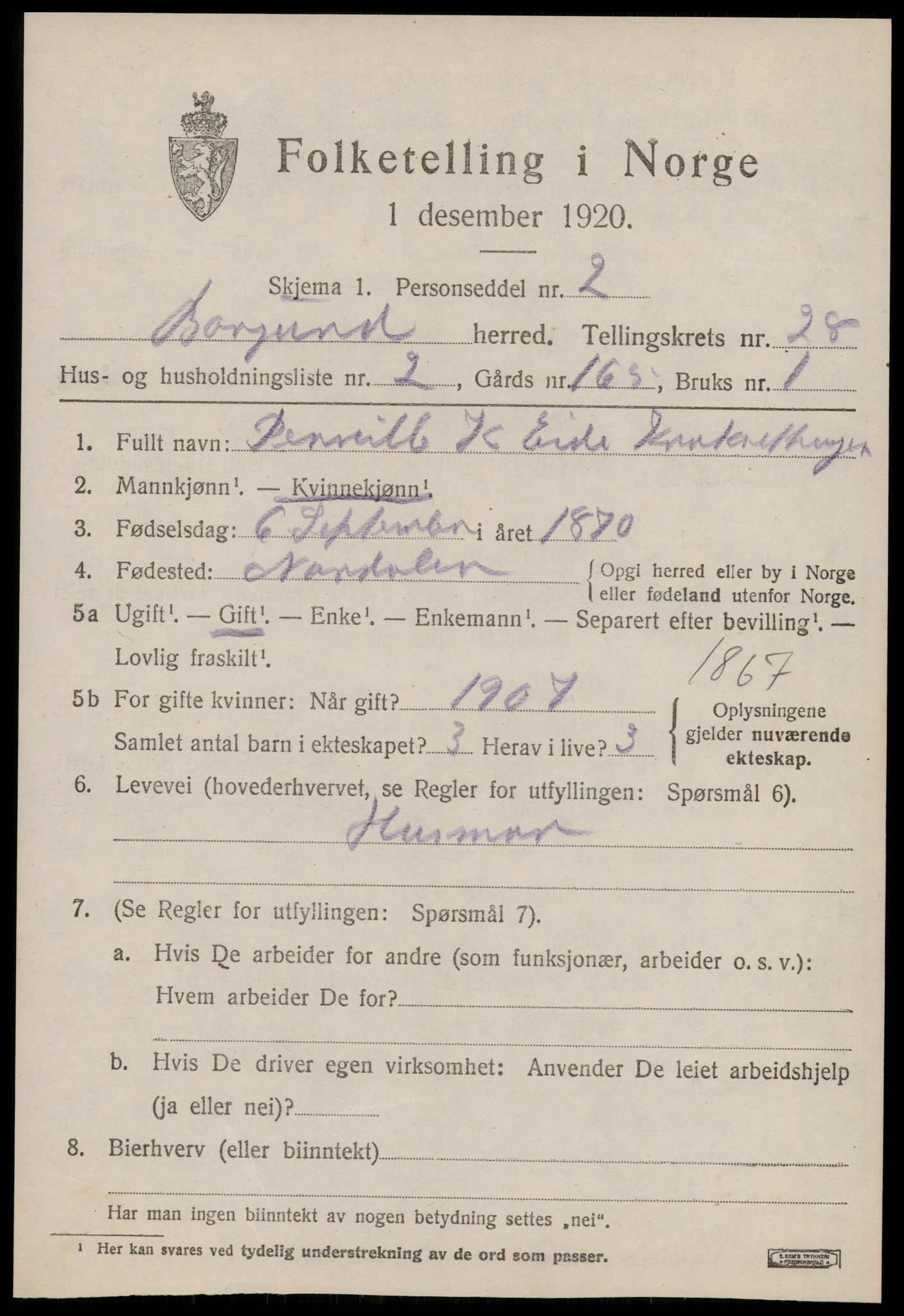 SAT, 1920 census for Borgund, 1920, p. 18094