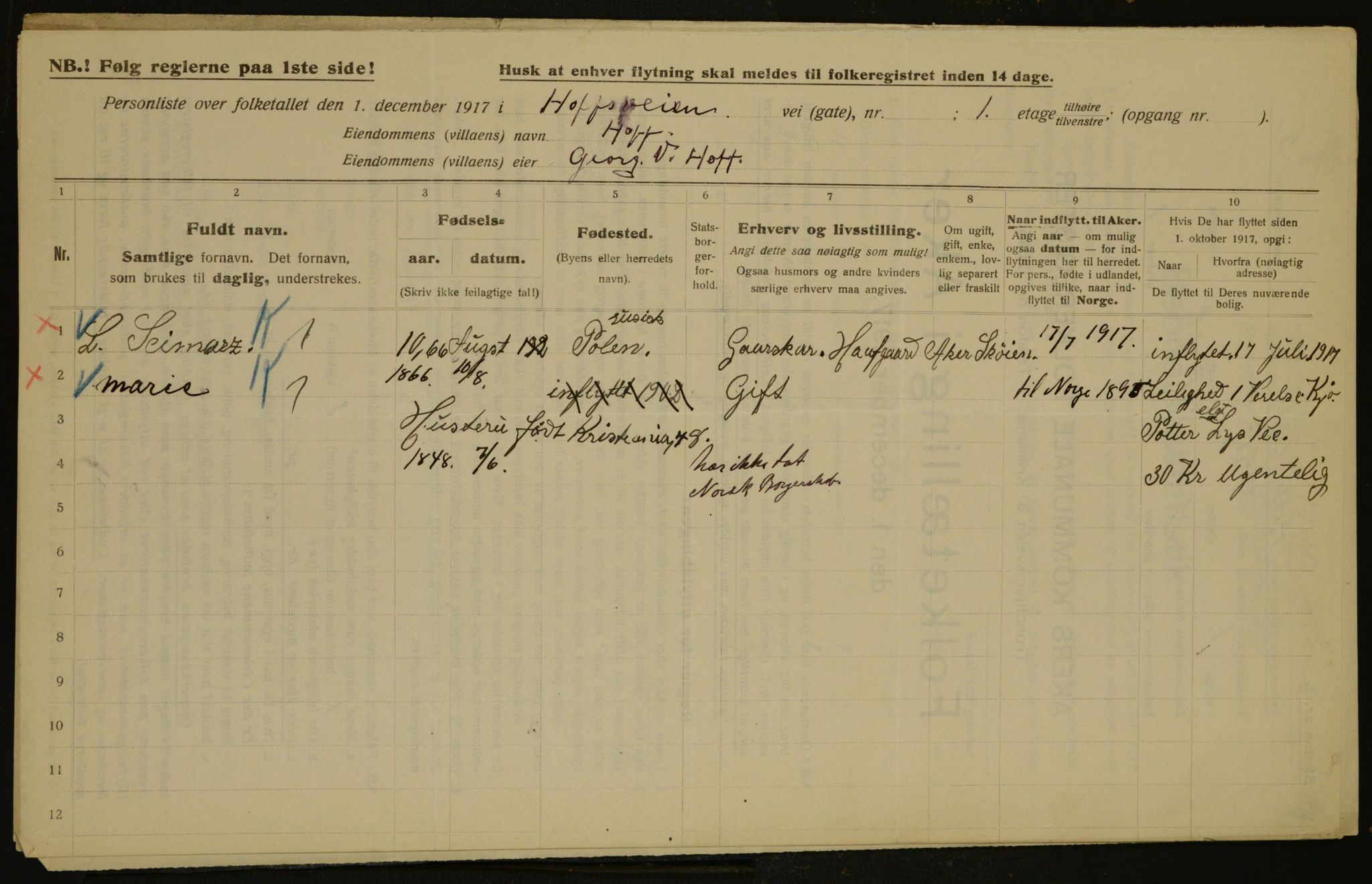 OBA, Municipal Census 1917 for Aker, 1917, p. 4243