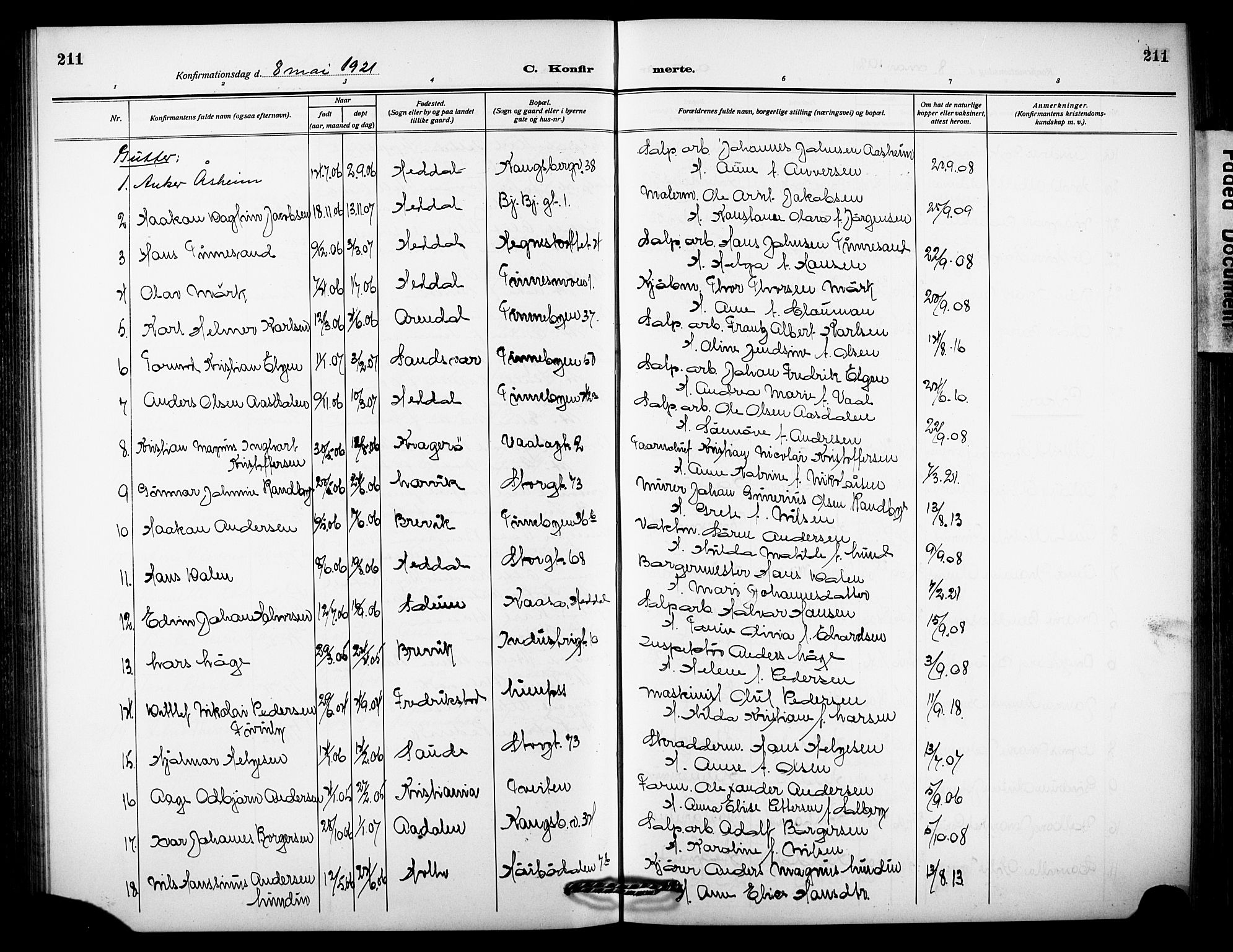 Notodden kirkebøker, SAKO/A-290/G/Ga/L0001: Parish register (copy) no. 1, 1912-1923, p. 211