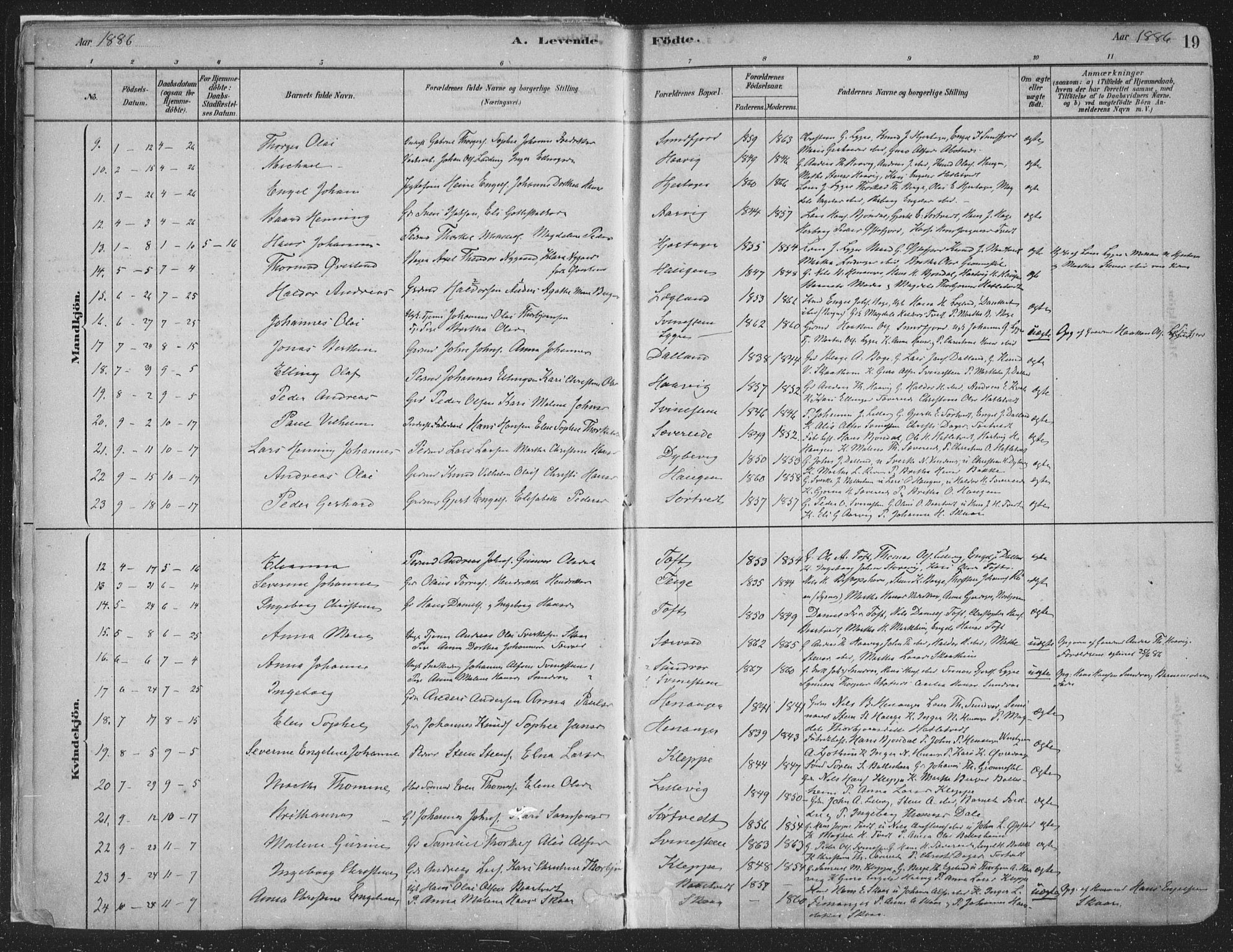 Fusa sokneprestembete, SAB/A-75401/H/Haa: Parish register (official) no. D 1, 1880-1938, p. 19