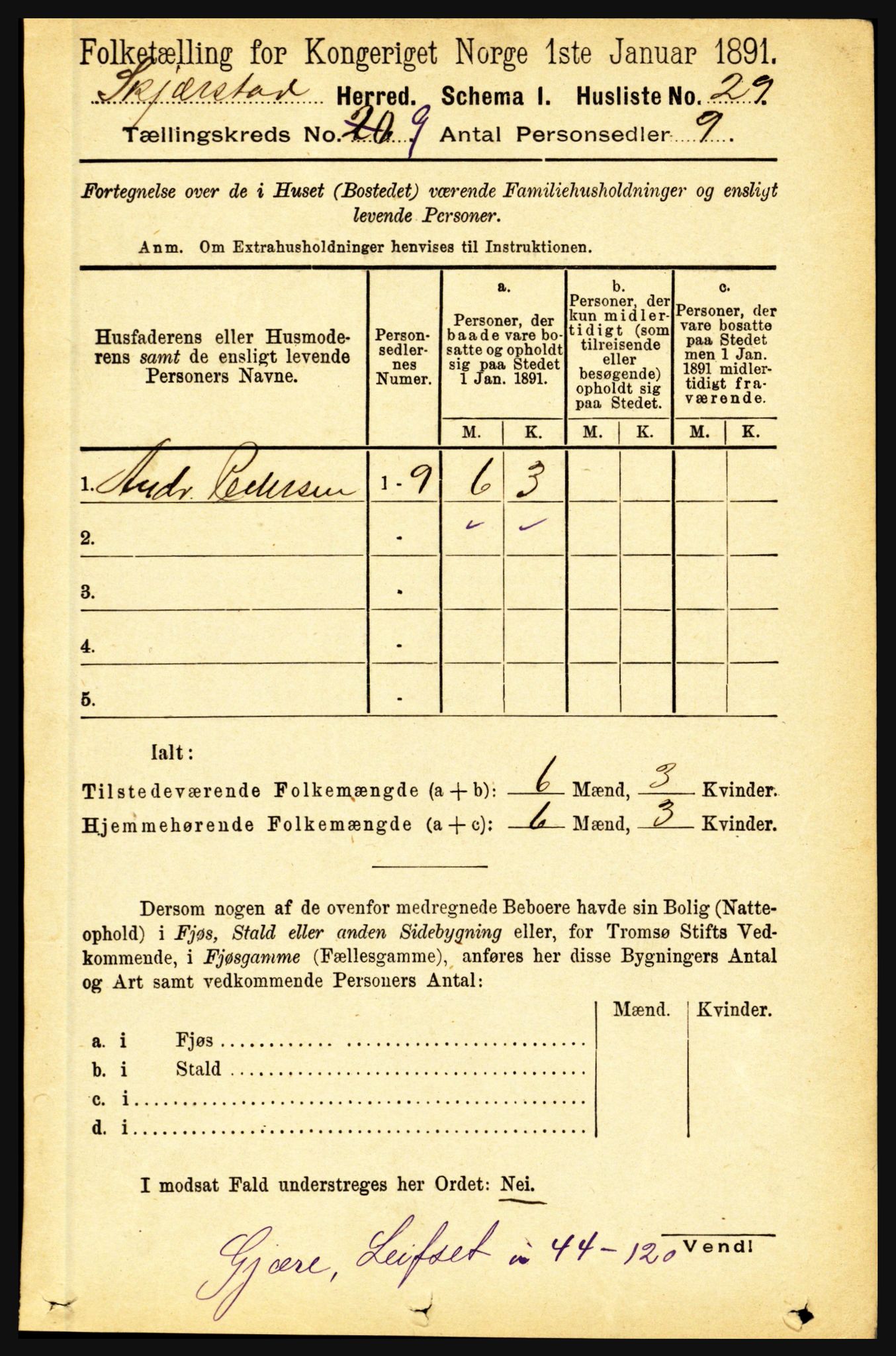 RA, 1891 census for 1842 Skjerstad, 1891, p. 3321