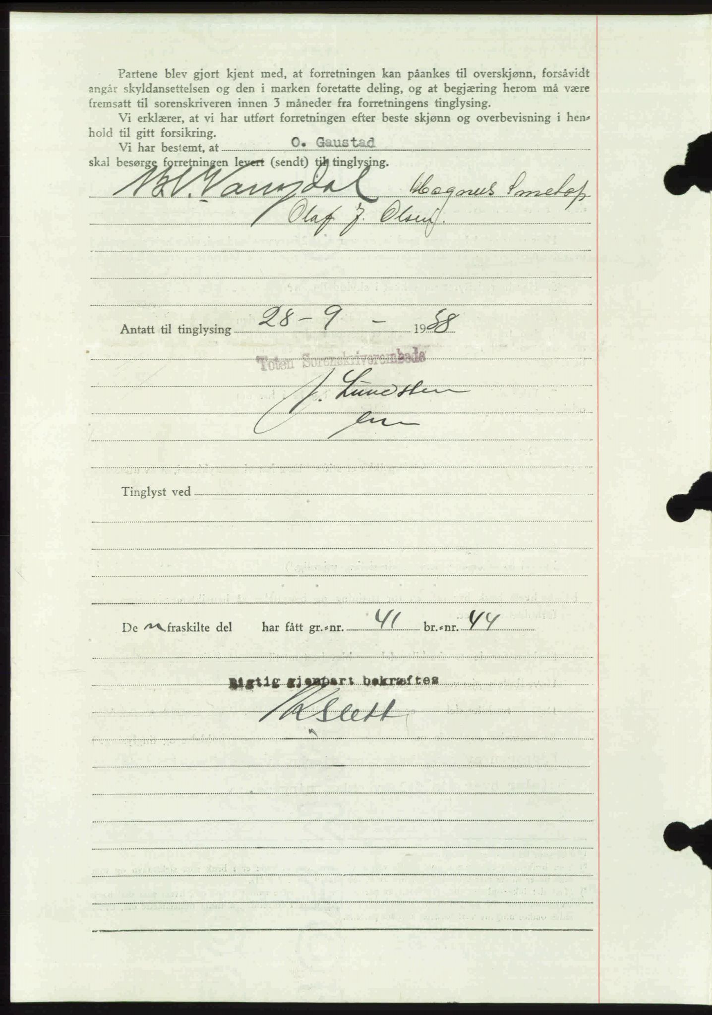 Toten tingrett, SAH/TING-006/H/Hb/Hbc/L0004: Mortgage book no. Hbc-04, 1938-1938, Diary no: : 2069/1938