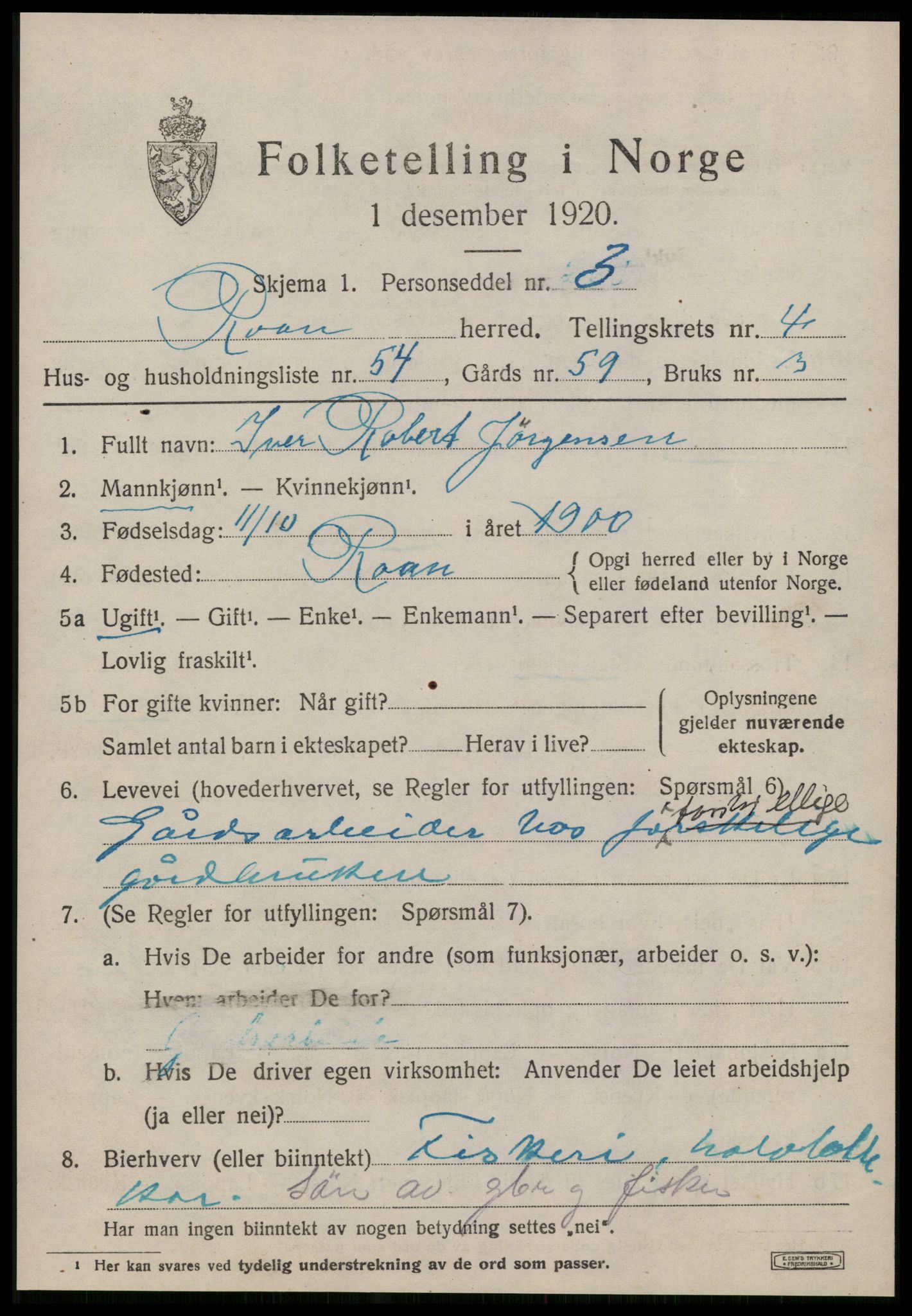 SAT, 1920 census for Roan, 1920, p. 3459