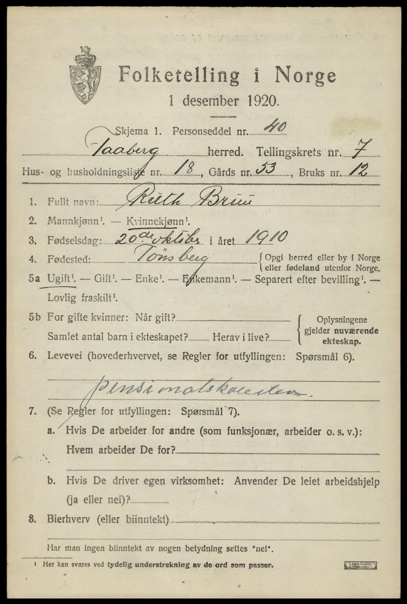 SAH, 1920 census for Fåberg, 1920, p. 8148