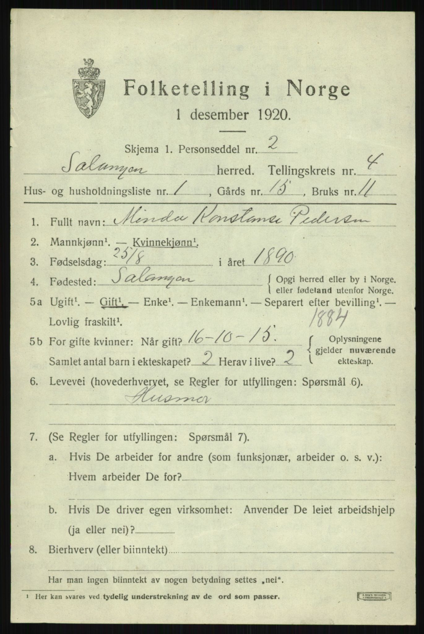 SATØ, 1920 census for Salangen, 1920, p. 2280