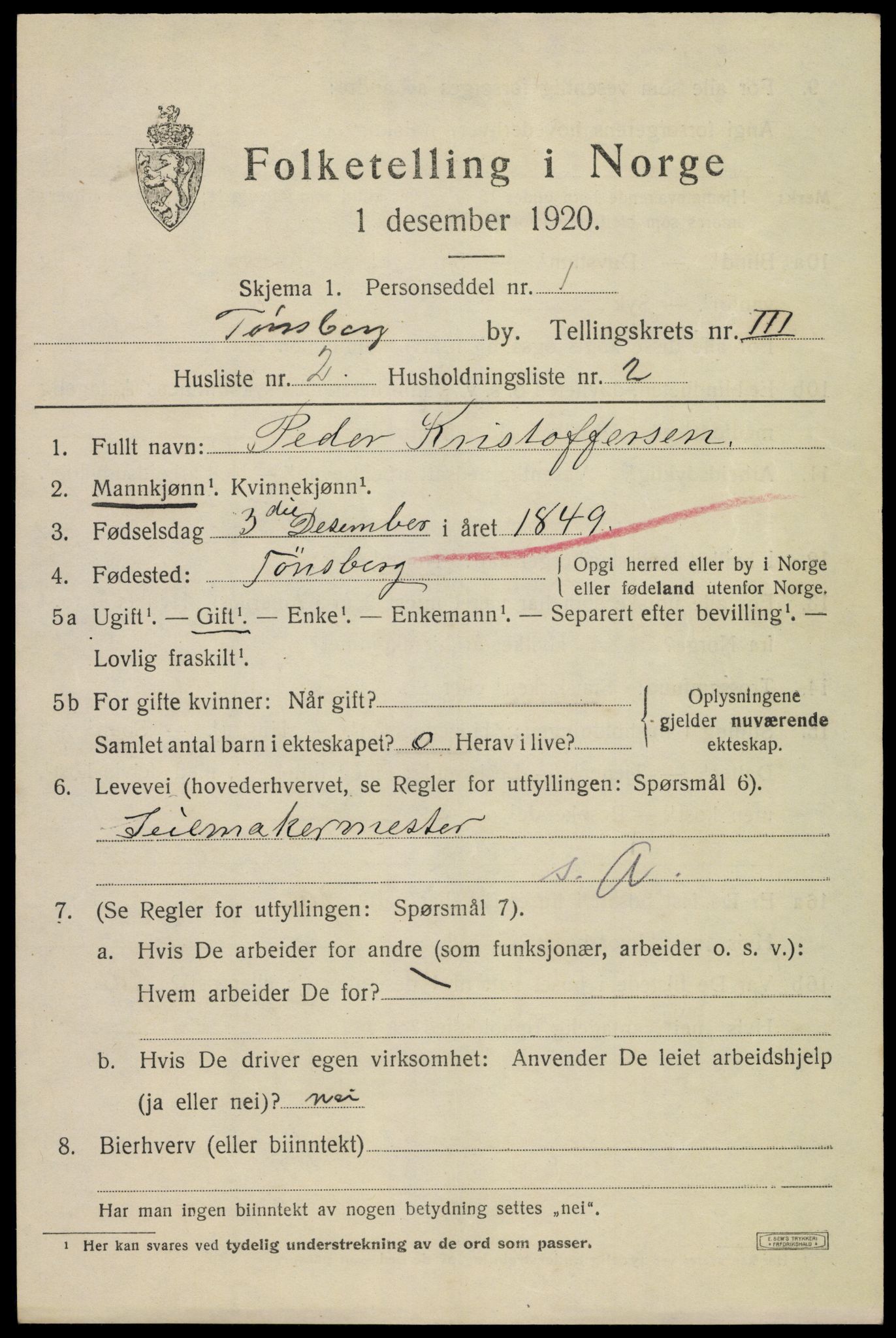 SAKO, 1920 census for Tønsberg, 1920, p. 10895