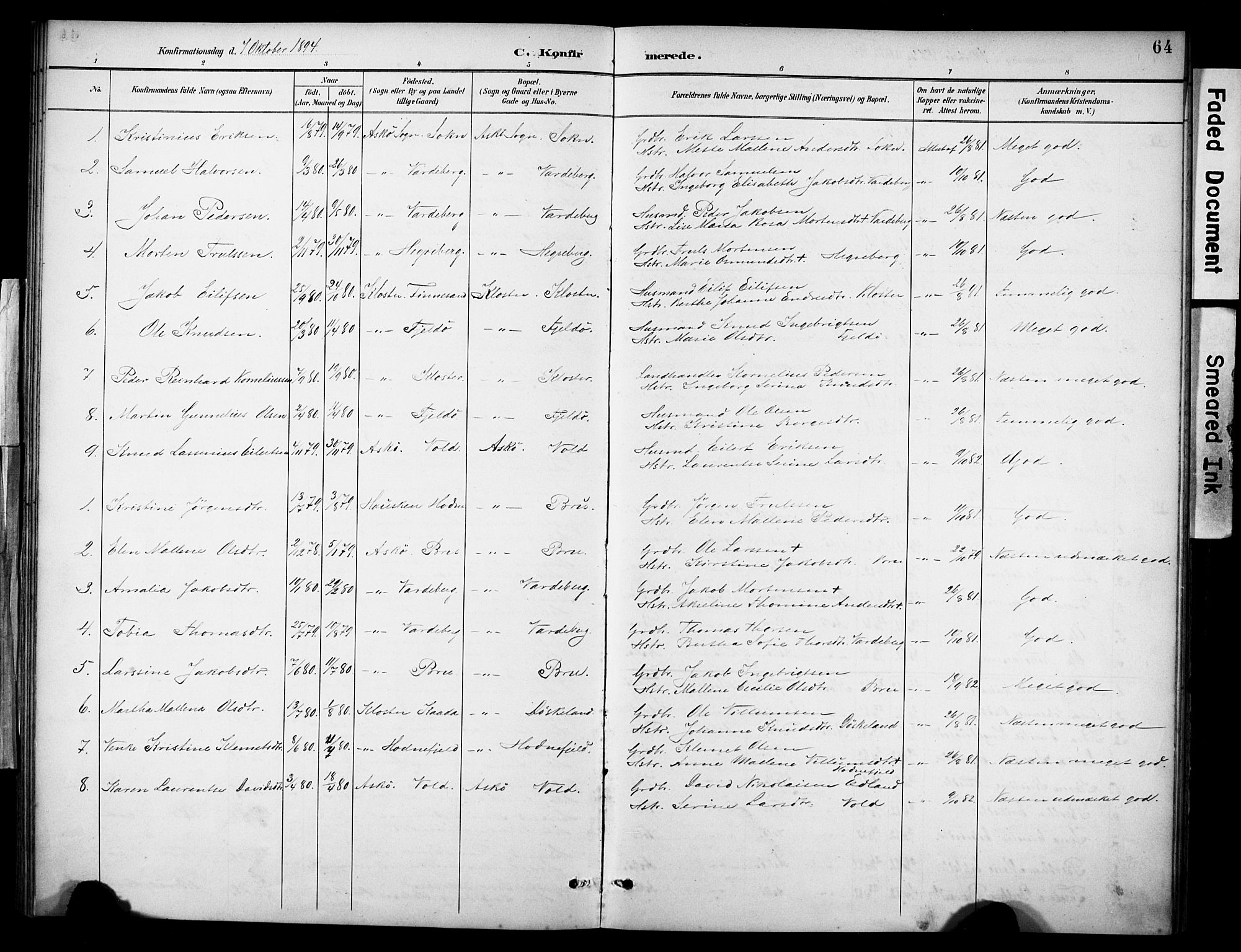 Rennesøy sokneprestkontor, AV/SAST-A -101827/H/Ha/Haa/L0015: Parish register (official) no. A 15, 1891-1908, p. 64